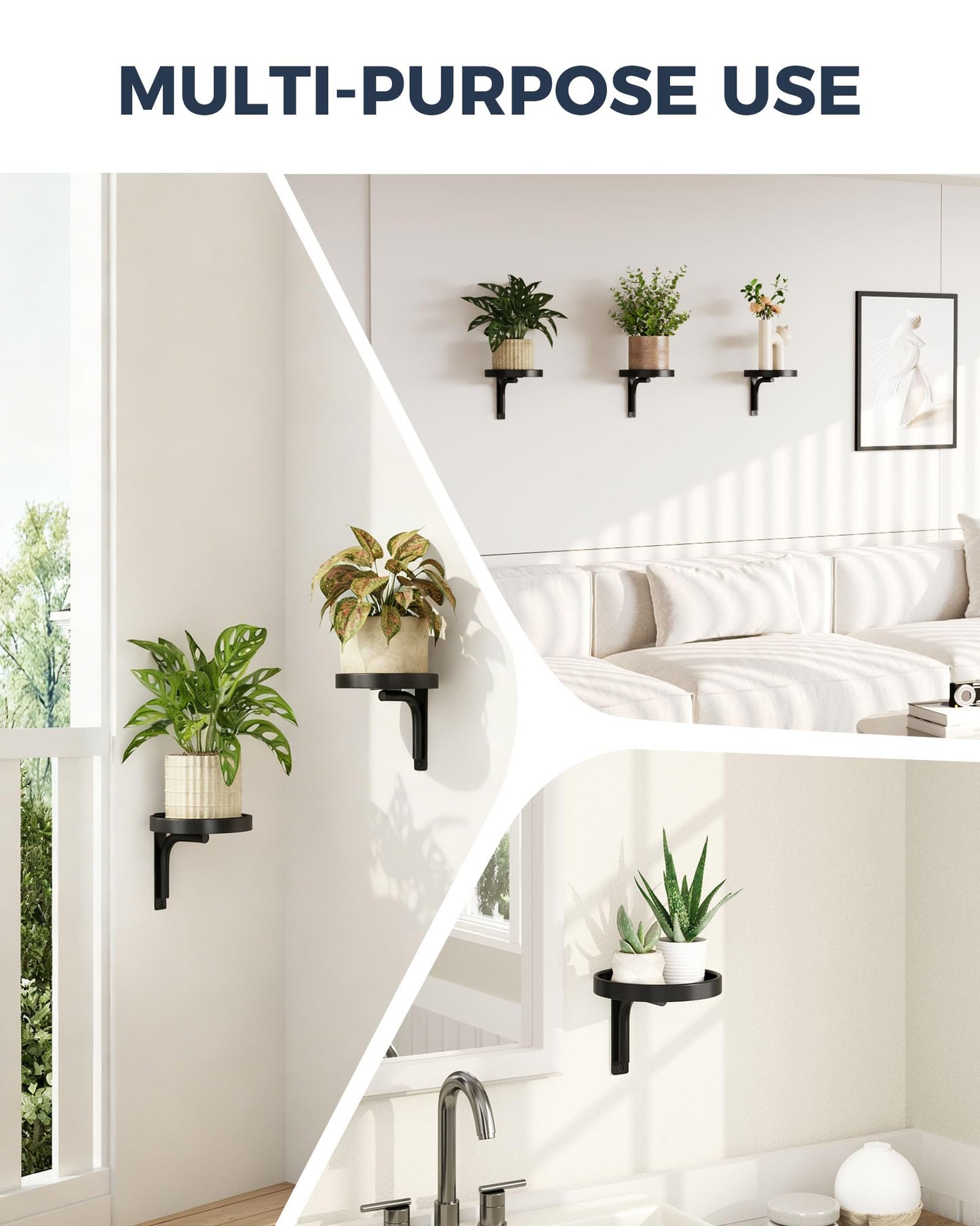 Bamworld Wall Plant Holder indoor Metal Plant Wall shelf 3 Pcs Wall Mounted Plant Holder Plant Hangers for Indoor Outdoor Decor Black