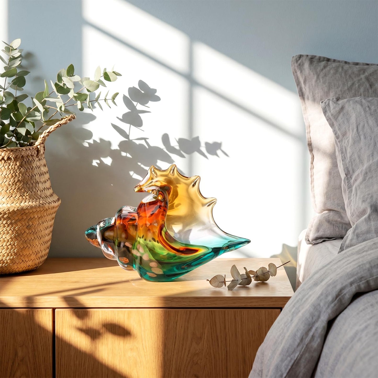 Hand Blown Glass Seashell Statue for Coastal Home Decor, Glass Sea Shells