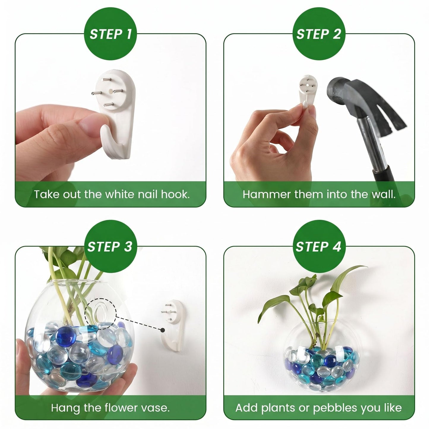 DomeStar Set of 2 Wall Vases, Wall Mounted Propagation Station Hanging Glass Vases Terrarium Station for Hydroponics Plants Home Office Decor (5 inch)