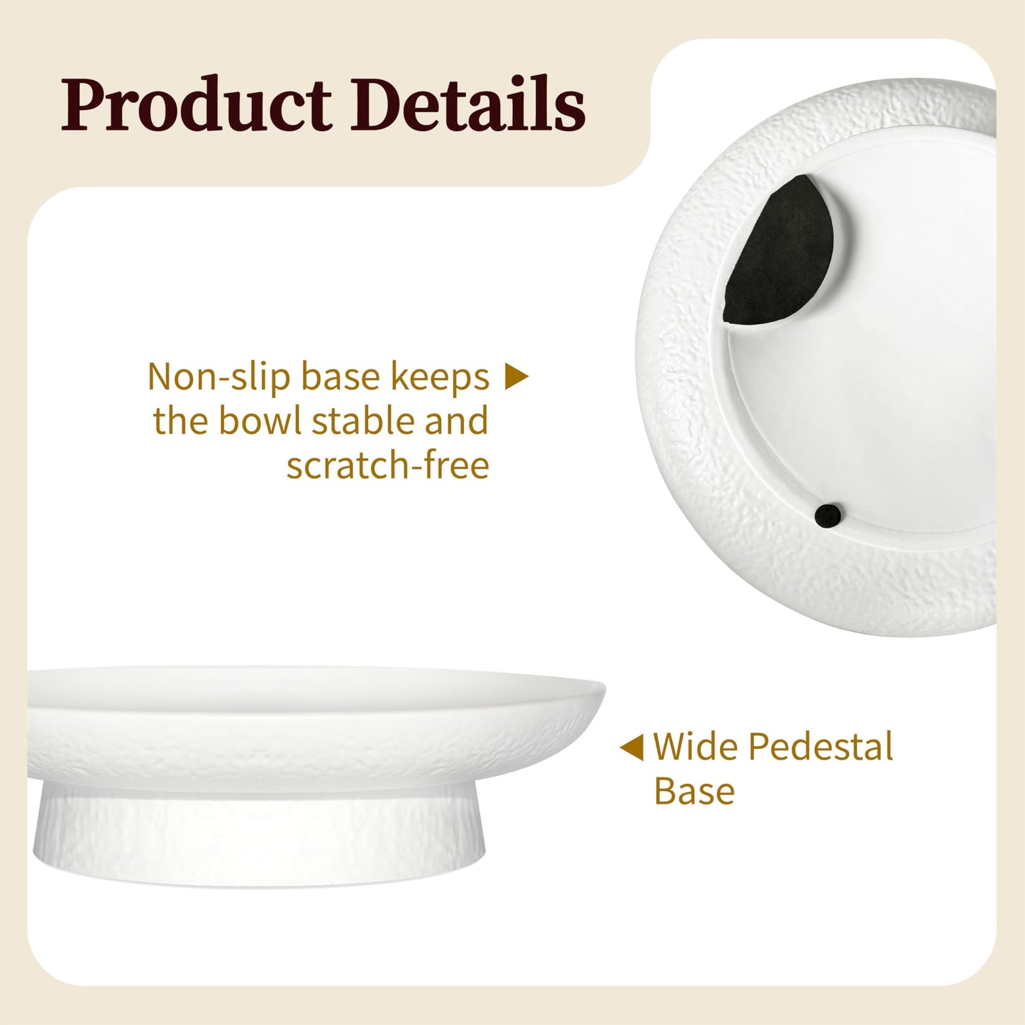seicasaya 11 Inch Fruit Bowl Matte Black Ceramic Decorative Pedestal Centerpiece (White)