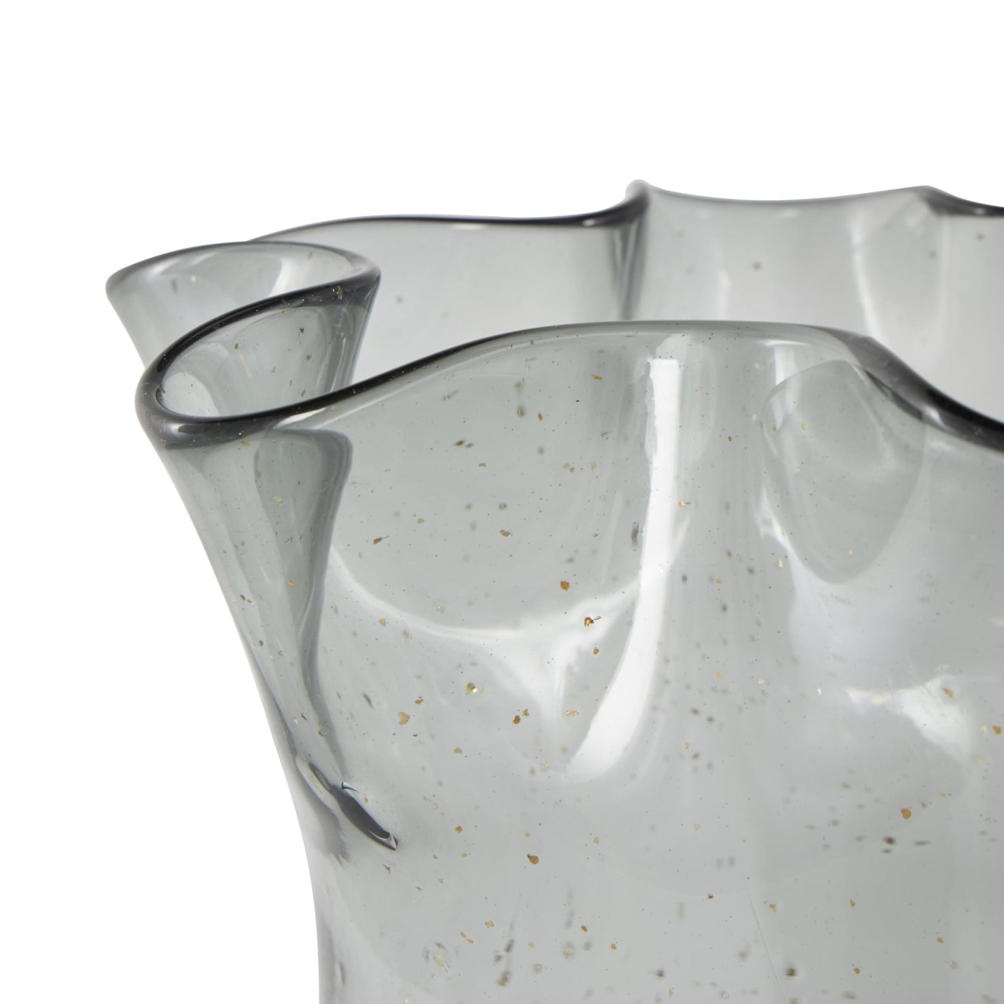 Deco 79 Glass Floral Decorative Vase Tulip Inspired Centerpiece Vase with Wavy Opening and Gold Speckles, Flower Vase for Home Decoration 9" x 8" x 14", Black