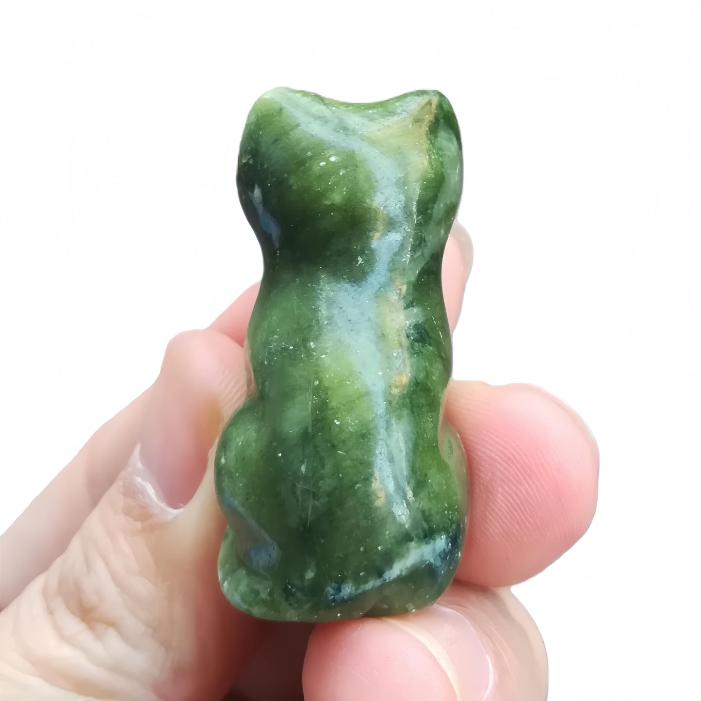 Afucats Natural Green Jade Handcrafted Cat Crystals and Healing Stones Figures Indoor Decorative Stones,1.57 Inchs Lovable Feline Art Piece for Cat Lovers,Office or Living Room