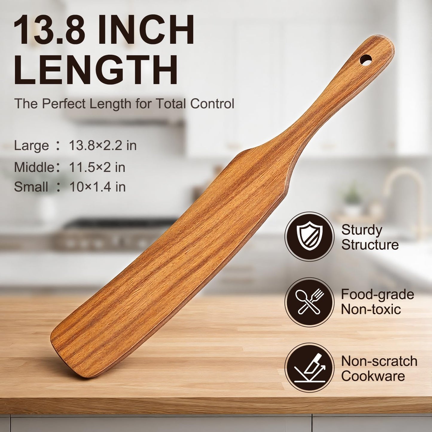 3 Pack Skinny Wooden Spurtle Set for Sourdough Starter Kit Accessories Teak Wood Jar Spatula Sourdough Bread Baking Supplies Gift Spurtles Kitchen Tools Stirring Stick Spoon Dough Whisk Scraper