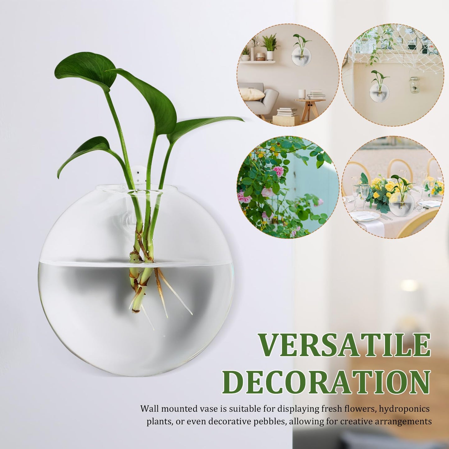 NUOBESTY 4-Pack Clear Glass Wall Mounted Vases Hanging Flower Pots Indoor Wall for Small Space Floral Display and Hydroponics