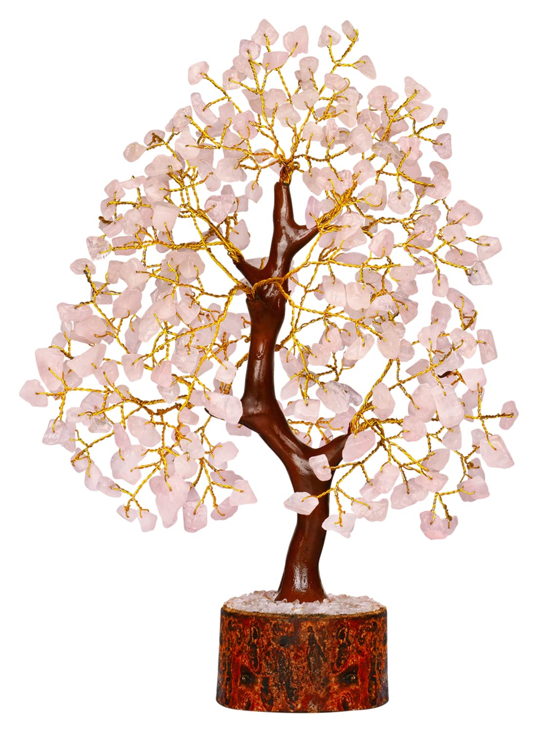 NARIBABU Rose Quartz Crystal Tree with Golden Wire – 10-12 Inch Gemstone Tree on Wooden Base – Gifts for Her, Crystal Decor, Spiritual Gift, Birthday Gift for Women, Healing Trees for Home