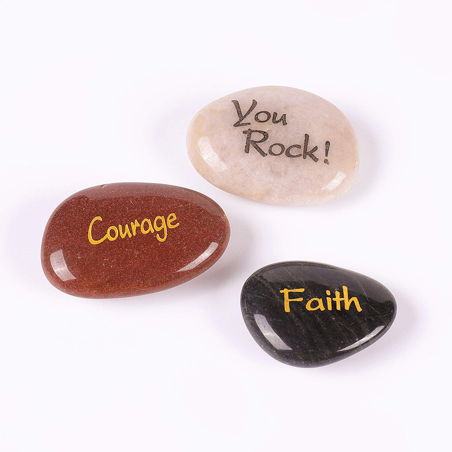 ROCKIMPACT 12 Engraved Inspirational Stones, Pocket Size Highly Polished Natural River Rock, Faith Stone Bulk Lot (Set of 12, 12 Different Sayings)