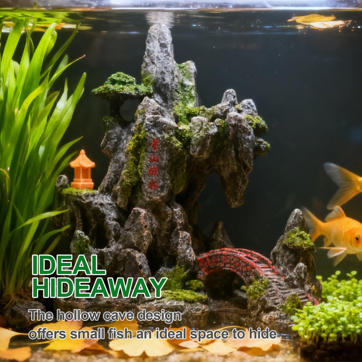 JUUDDENPARTS Mountain View Stone Ornament, View Stone Rock Cave Aquarium Decorations, Fish Tank Decoration Resin Cave for Betta Fish Snail Turtle, for Freshwater Saltwater Aquascaping