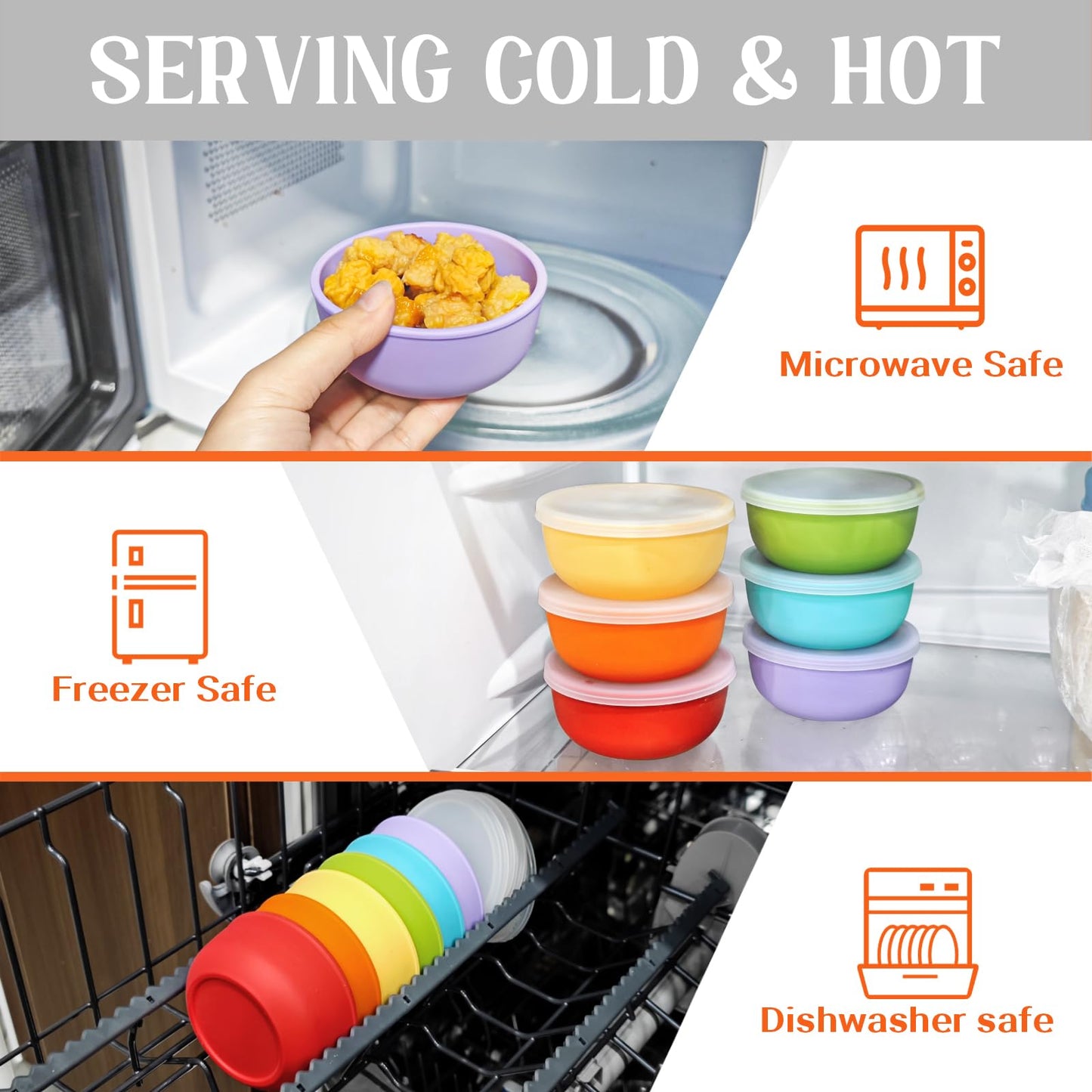 Webake 3.5" Silicone Pinch Bowls for Cooking Prep, 4oz Small Dipping Bowls with Lids, Serve, Food Storage, BPA Free Set of 6