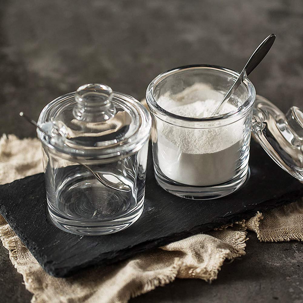 Telotela 1 Piece Classic Clear Glass Sugar Bowl with Lid Serving Spoon Salt Pot Pepper Storage Jar Seasoning Pot Dispenser Container Sugar Box Condiment Spice Racks Holder for Home Kitchen