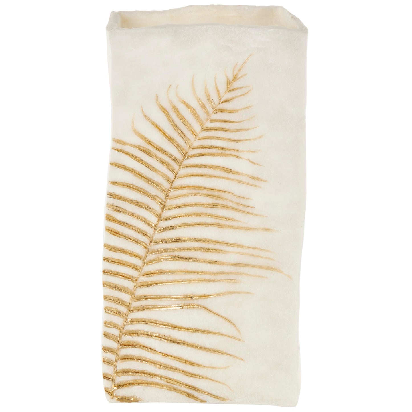Deco 79 Polystone Leaf Decorative Vase Centerpiece Vase with Gold Leaf Imprint, Flower Vase for Home Decoration 9" x 6" x 18", White
