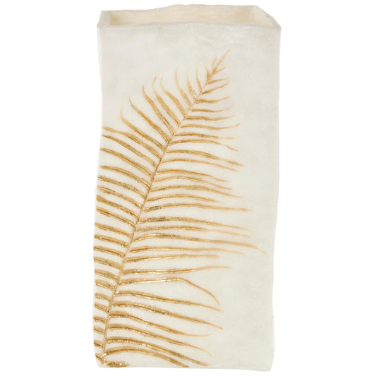 Deco 79 Polystone Leaf Decorative Vase Centerpiece Vase with Gold Leaf Imprint, Flower Vase for Home Decoration 9" x 6" x 18", White