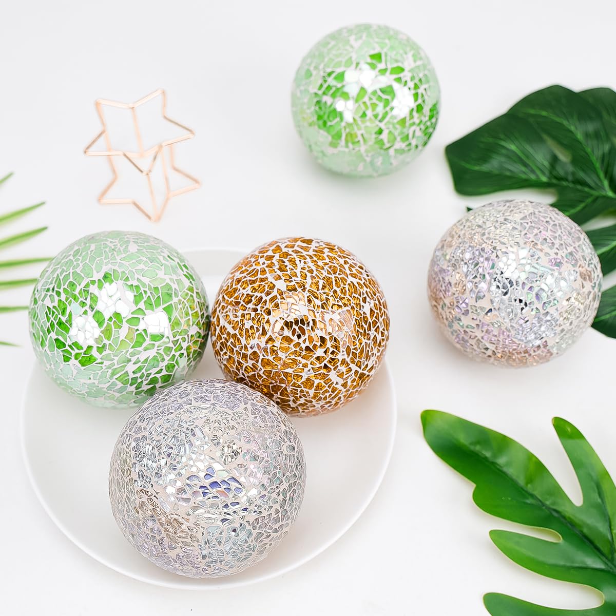 Yatinkim Decorative Balls Set 3pcs Mosaic Glass Ball for Bowls 3.35inch