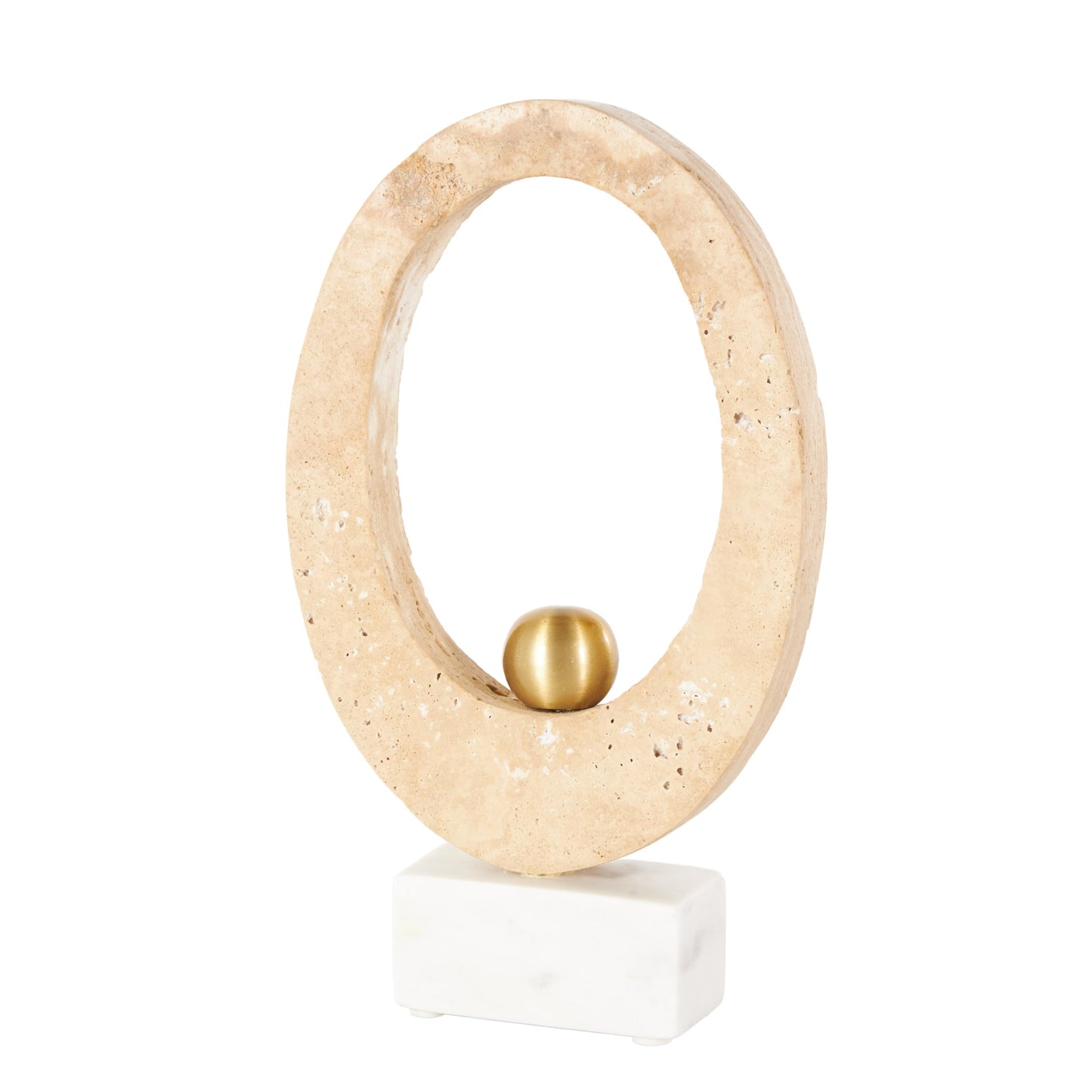 Deco 79 Marble Abstract Decorative Sculpture Oval Home Decor Statue with Gold Ball and White Base, Accent Figurine 7" x 3" x 12", Cream