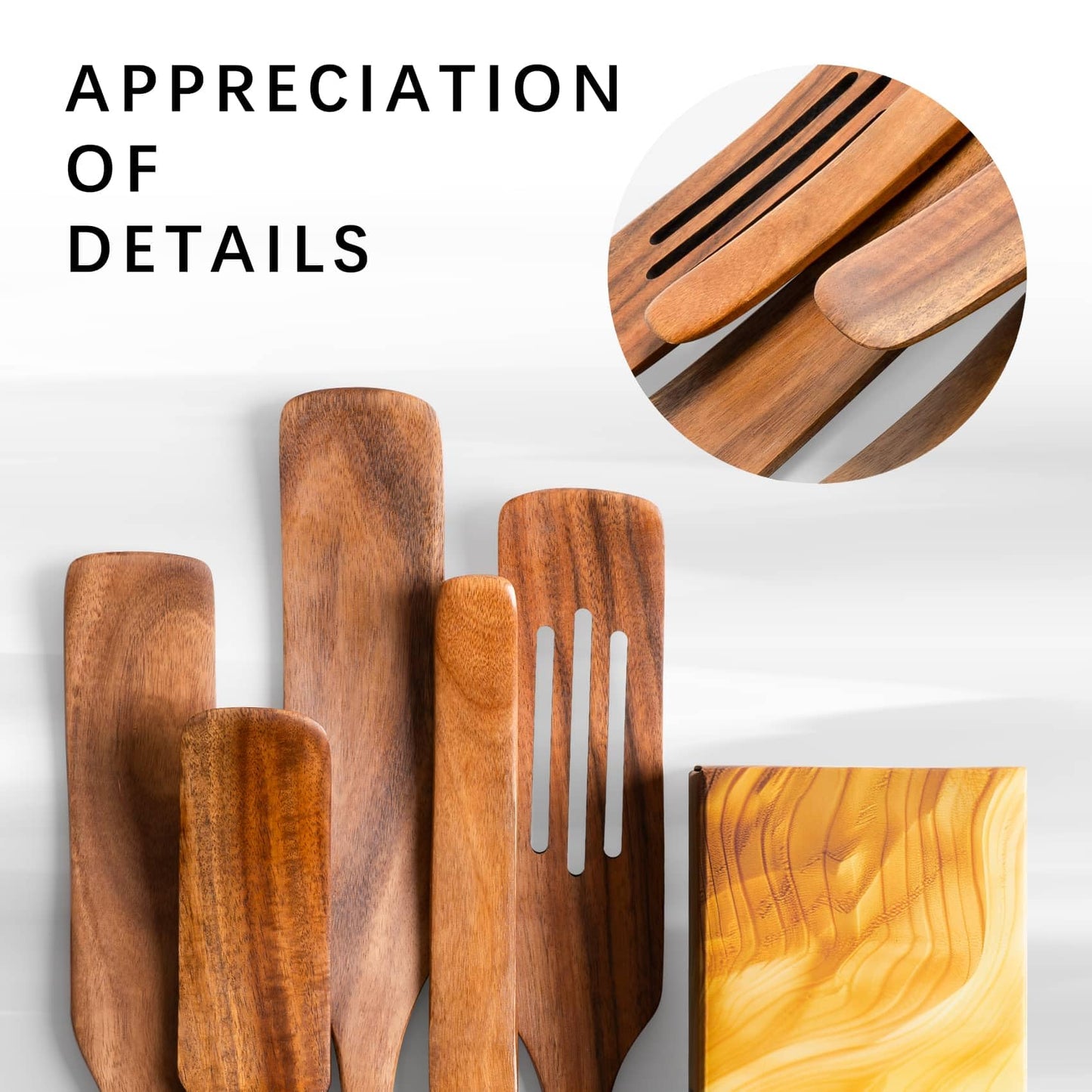 Hefild Wooden Spatulas for Cooking Set of 5, Teak Spatula Set with Ergonomic Handles, Nonstick Safe Wooden Spoons for Cooking, Wood Utensil Set for Kitchen, Smooth Handcrafted Wood Spurtle