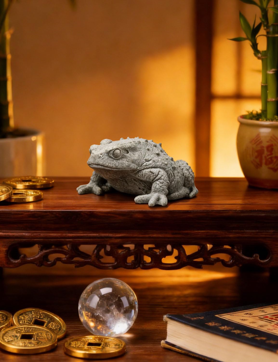 BEIZHAN Realistic Sandstone Toad Statue, Decor for Garden, Aquarium, Terrarium & Feng Shui Good Luck Charm