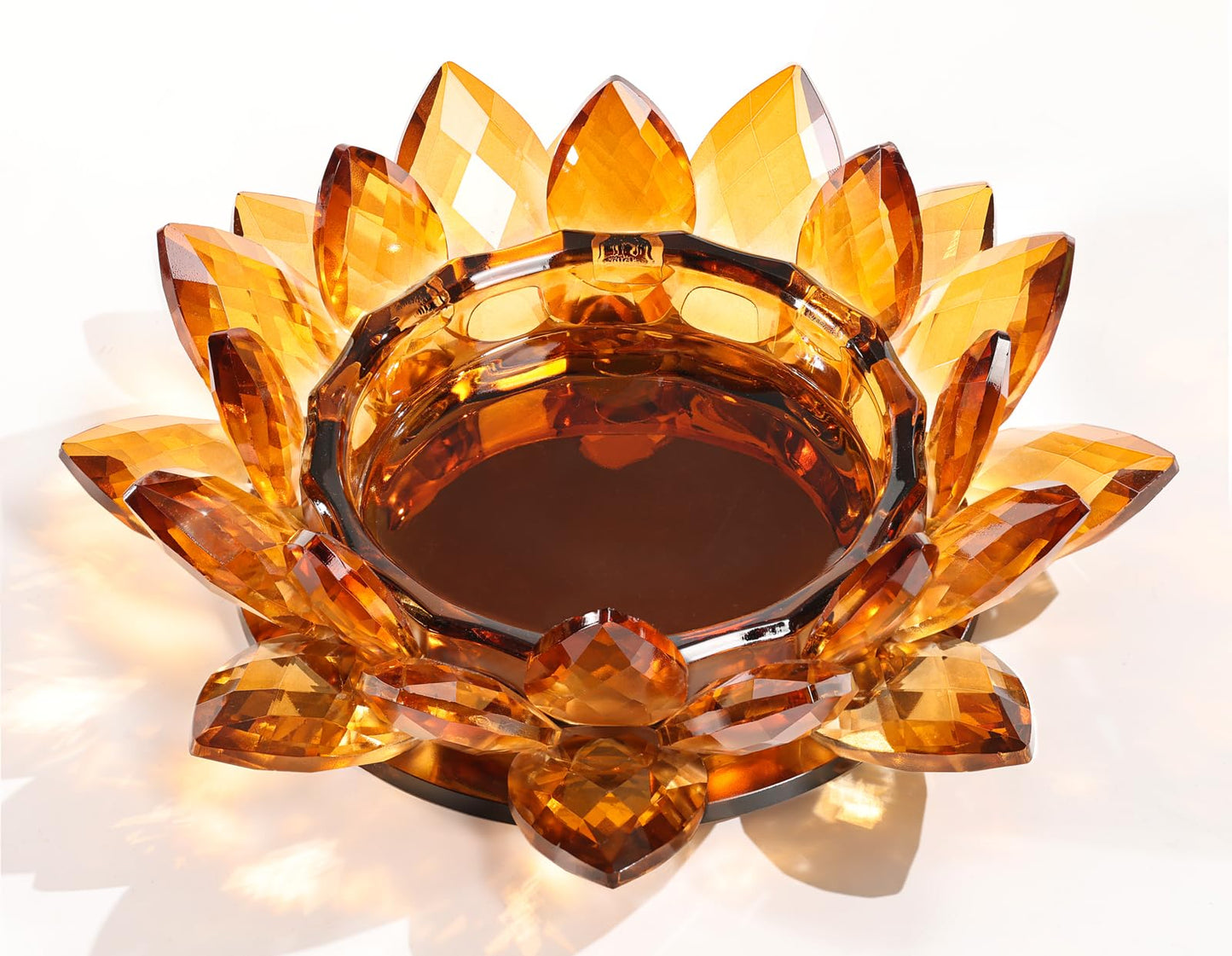 Crystal Lotus Candle Dish – Amber Decorative Tray for Candles & Diffusers