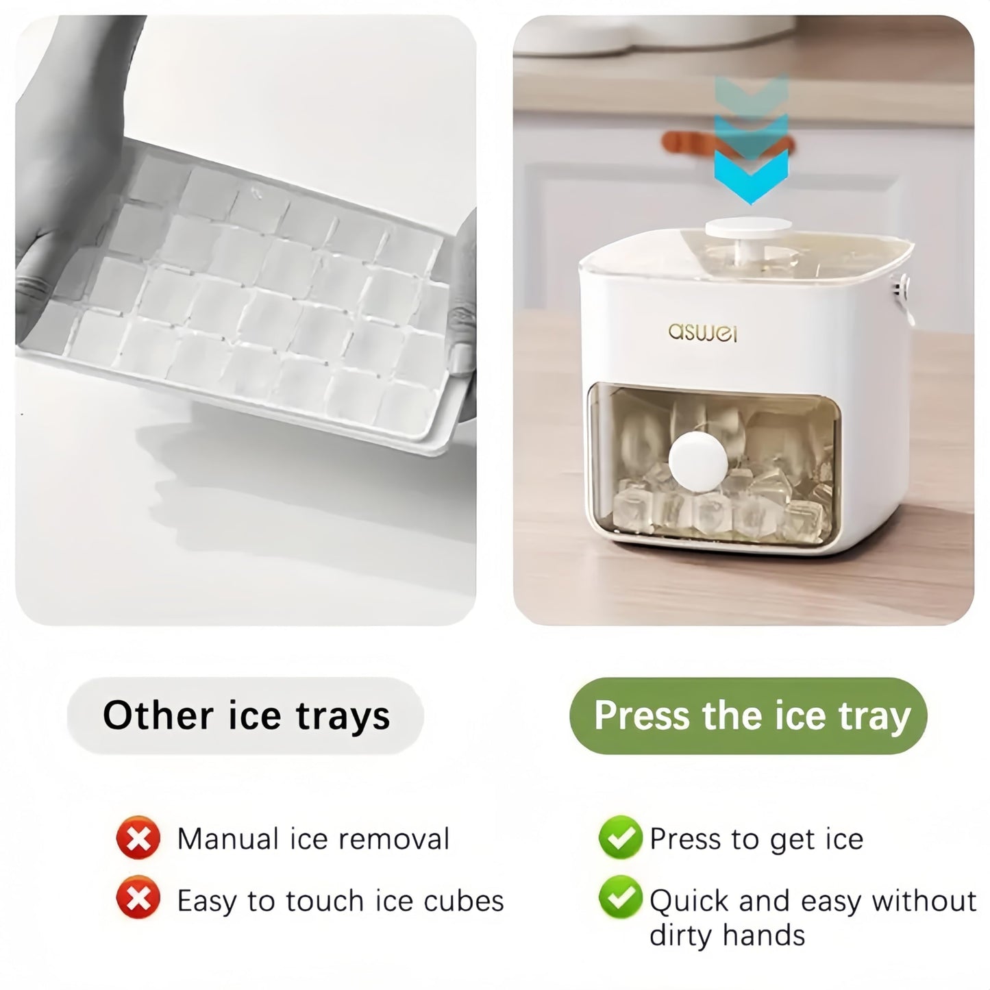 Plastic Ice Cube Trays with Bin and Scoop for Freezer, 2 Pack Easy-Release Sturdy Ice Tray with Lid, Stackable Ice Maker Set for Whiskey, Cocktails, Iced Coffee, BPA Free, White