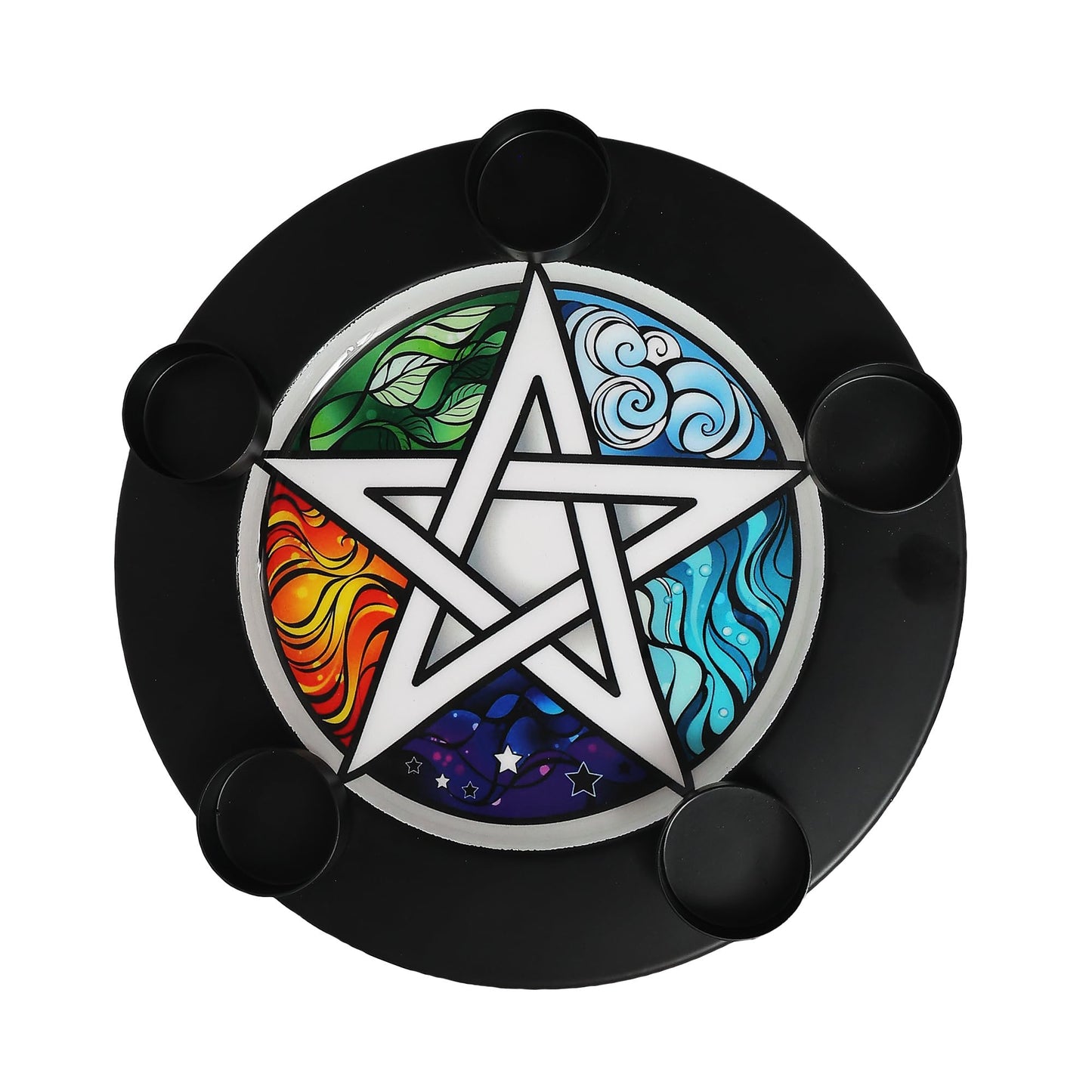 10" Metal Pentagram T-Light Plate – Holds 5 Tea Lights with Elemental Design