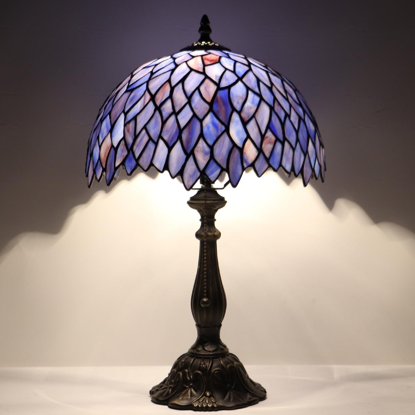HZYFFYU Tiffany Style Lamp Stained Glass Table Lamp Memory Sympathy Desk Reading Light 12X19 Inch (Wisteria Style)