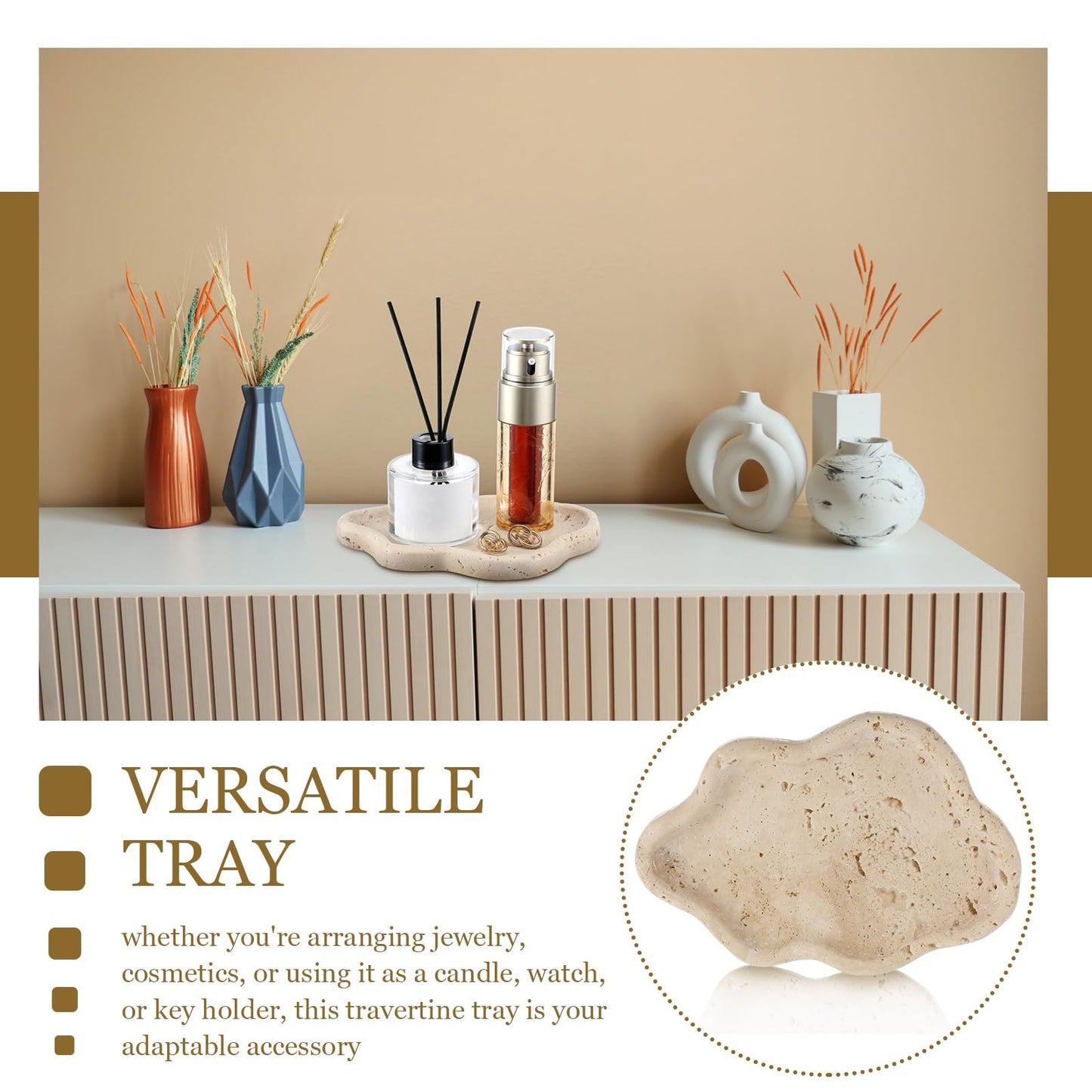 Briwooody Natural Travertine Jewelry Dish Tray Cloud Shape, Jewelry Trays 7.6 x 5.31 x 0.59 Inches Cloud Stone Trays Marble Dish Trinket Ring Key Salver Aesthetic Gift for Women Home Table Room Decor