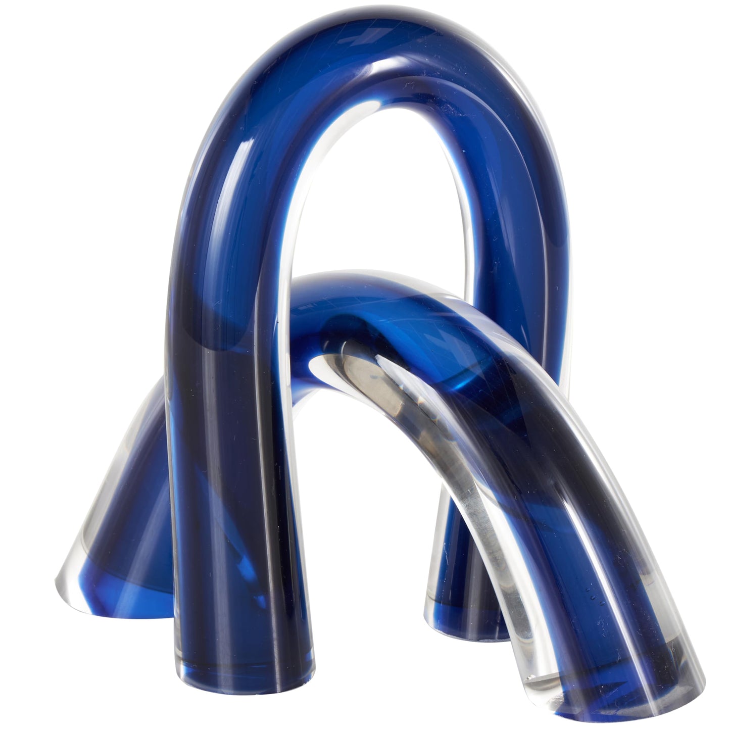 Deco 79 Glass Abstract Decorative Sculpture Overlapping Arch Home Decor Statues with Clear Accents, Set of 2 Accent Figurines 9', 5'H, Blue