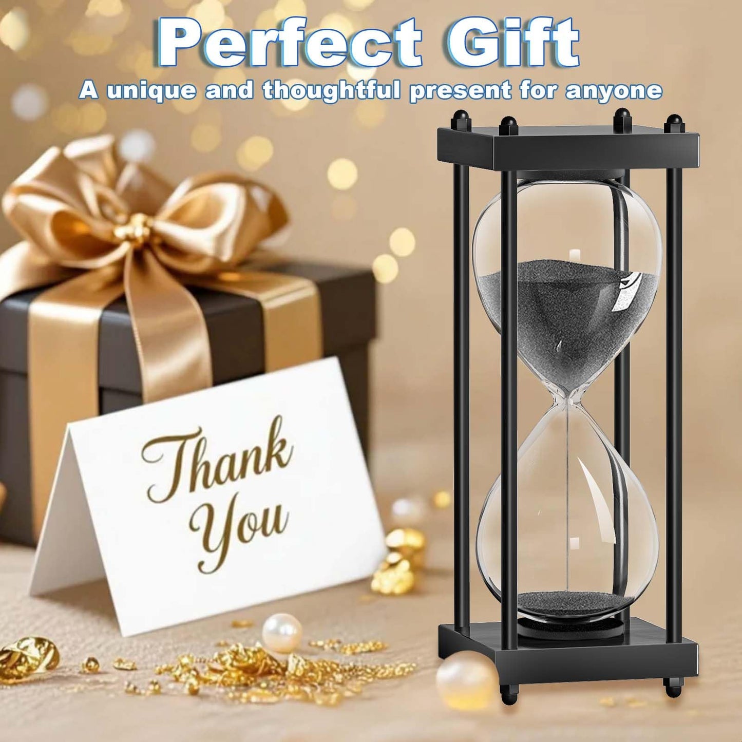 60 Minutes Sand Hourglasses: Black Wooden Sand Timer Clock, Reloj De Arena 1 Hora, SandWatch 60 Min, 1 Hour Sandglass for Home Office Desk Decorative (Black)