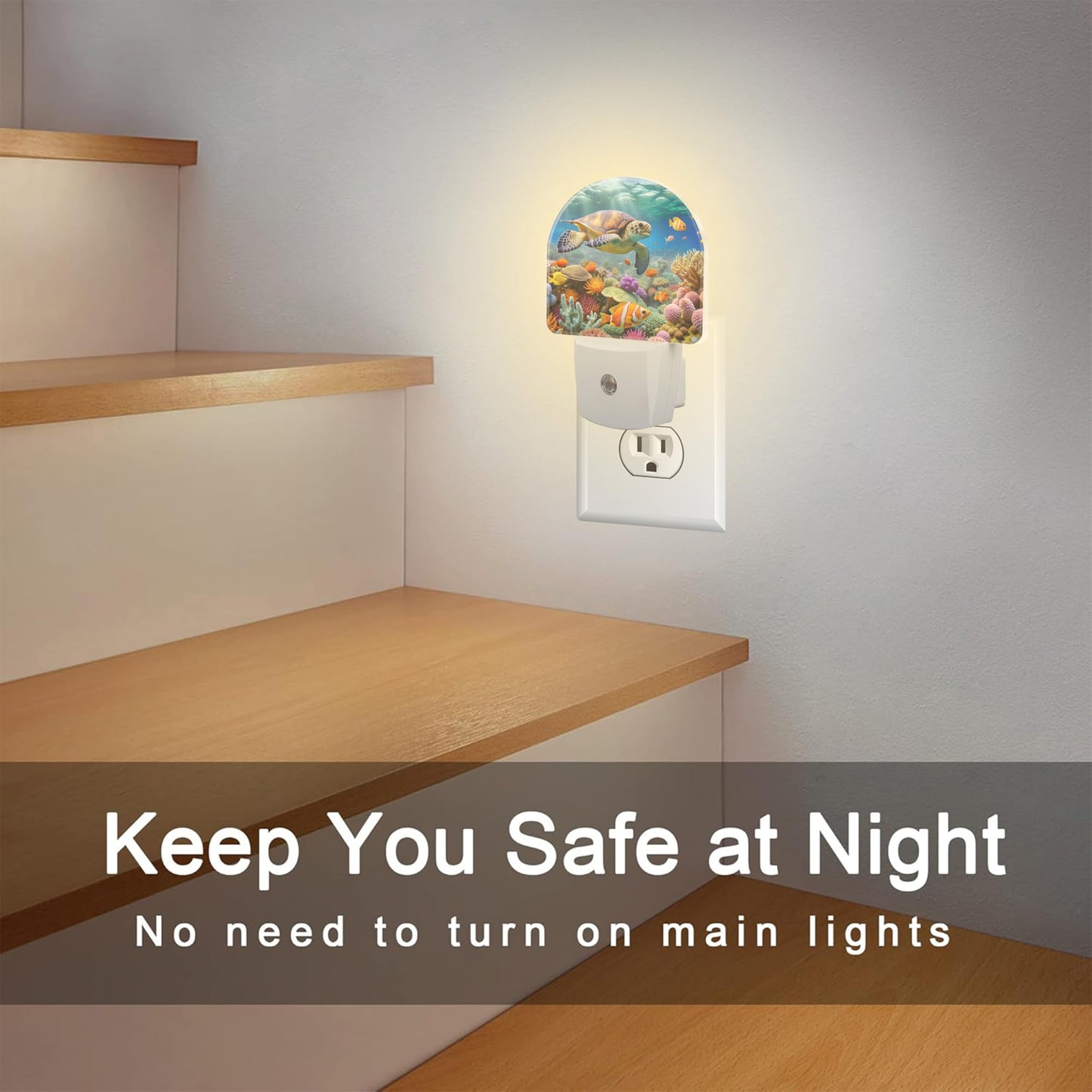 sndheke Sea Turtle in Coral Reefs Night Light, Underwater World Marine Fish Corals Dusk to Dawn Night Light Plug in,0.5w Energy Saving Sleep Friendly NightLight for Kids Boys Girls Home Decor