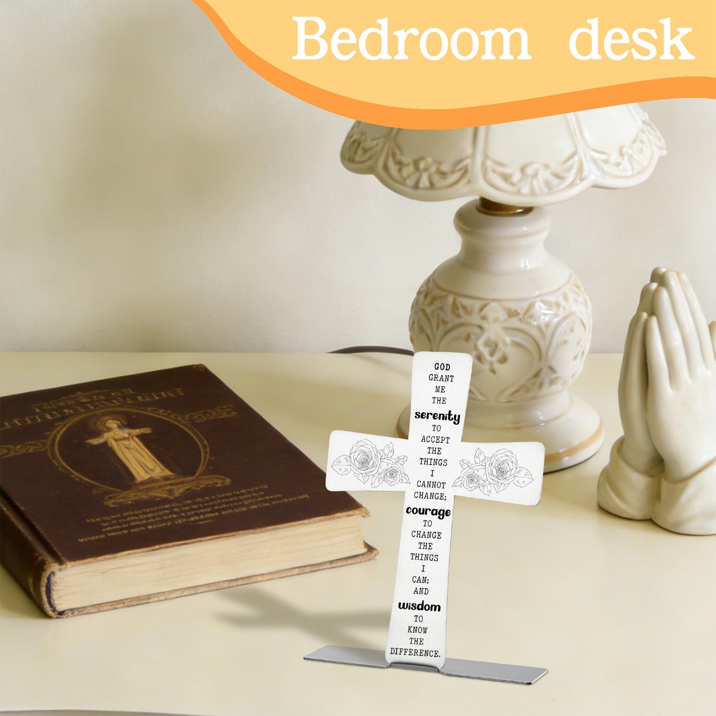 Christian Encouragement Desk Cross Decor Serenity Prayer Scripture Gift for Coworker Teacher Nurse Friend, Appreciation Thank You Graduation Office Desk Plaque, DSH889