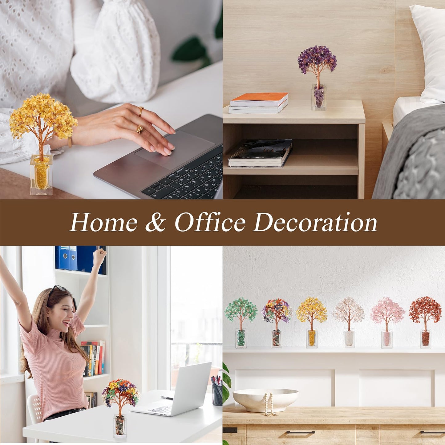 MAGIC AND MIRACLES Rose Quartz Crystal Trees of Life for Home Office Desk Deco, Pink Bonsai Tree, Christmas Housewarming Retirement Birthday Gifts New Home Meditation Yoga Gemstone Tree for Women