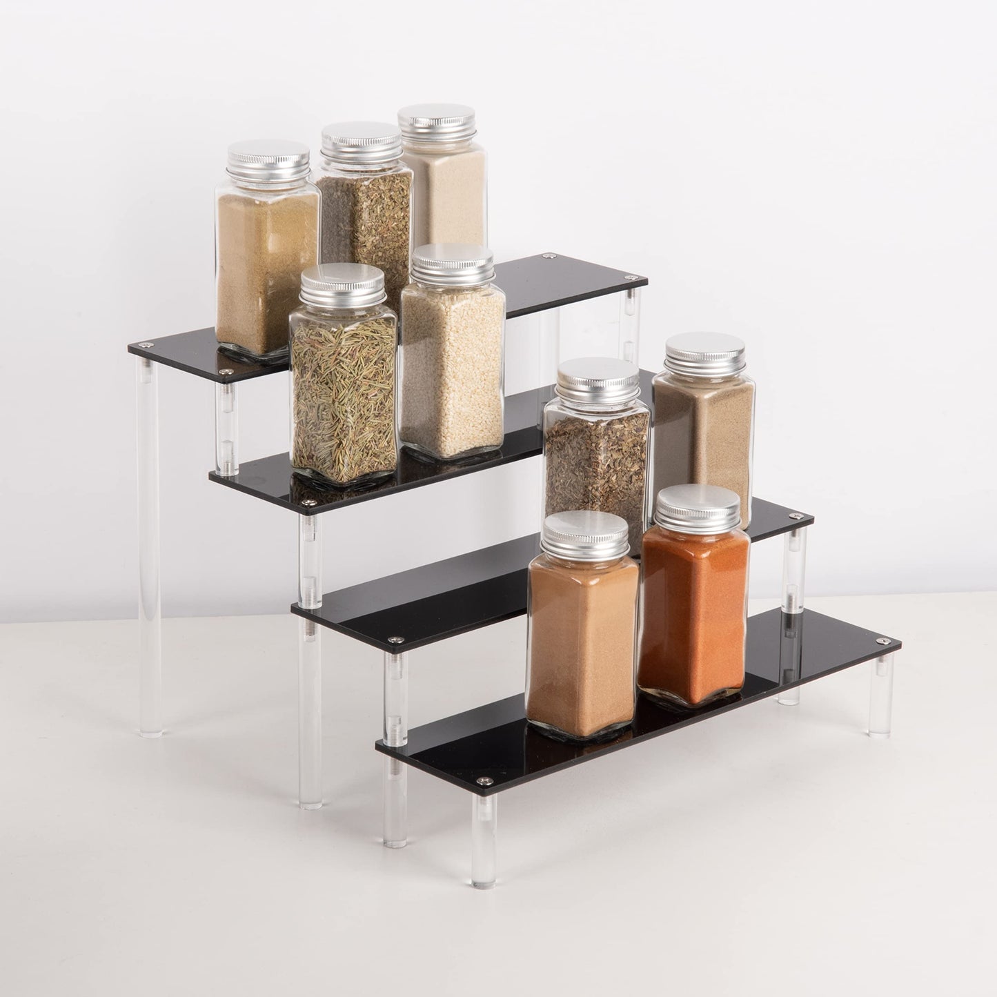 ihomecooker Acrylic Stands for Display,4 Tier Black Cupcakes Perfumes Figurines Display Stand Risers Shelf for Decoration and Organizer