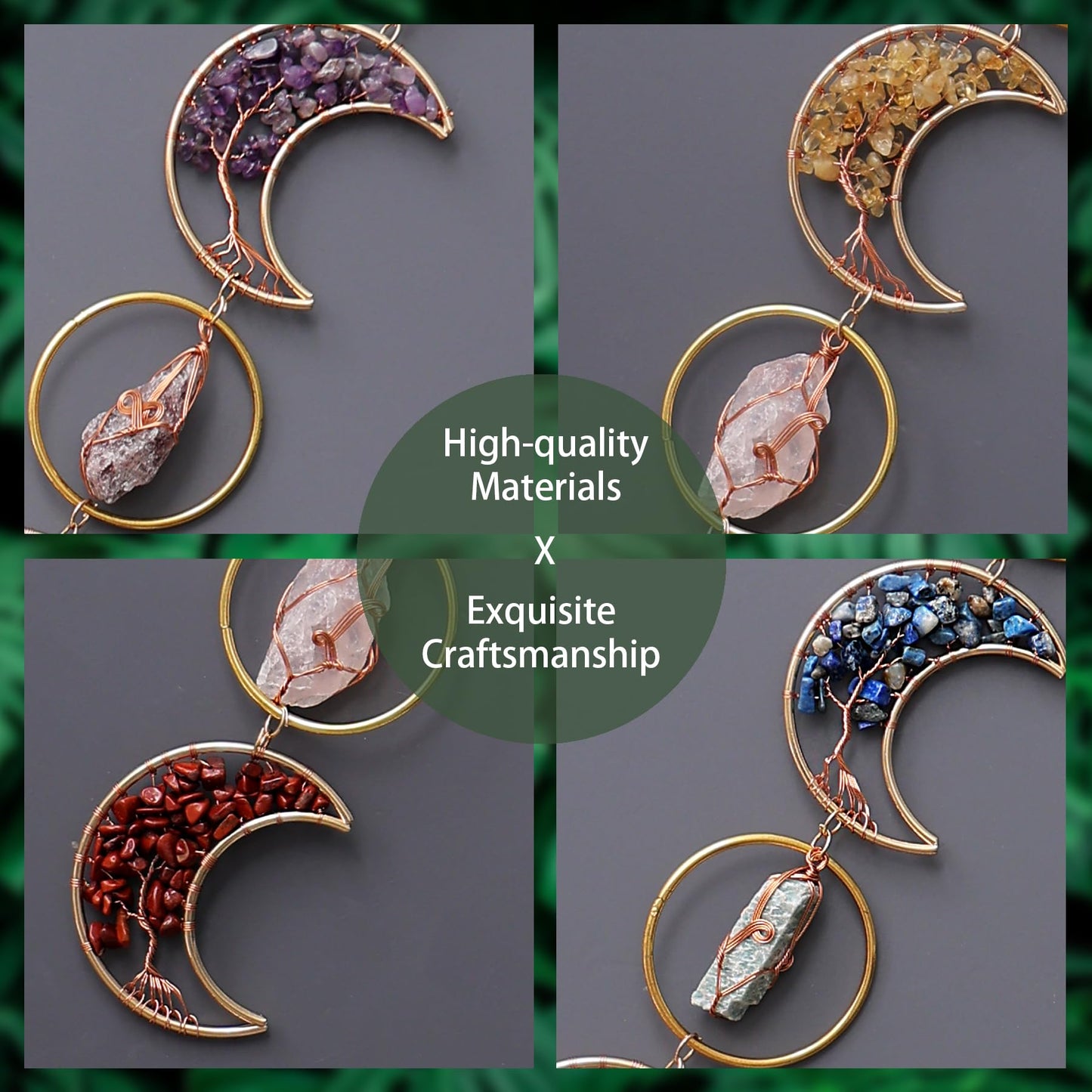7 Chakra Crystal Dream Catcher, 7 Rings Moon Phase Wall Hanging, Handmade Natural Gemstone Tree of Life Window Decor Ornament, Boho Home Decor, Spiritual Gift for Women, Crystal Lovers