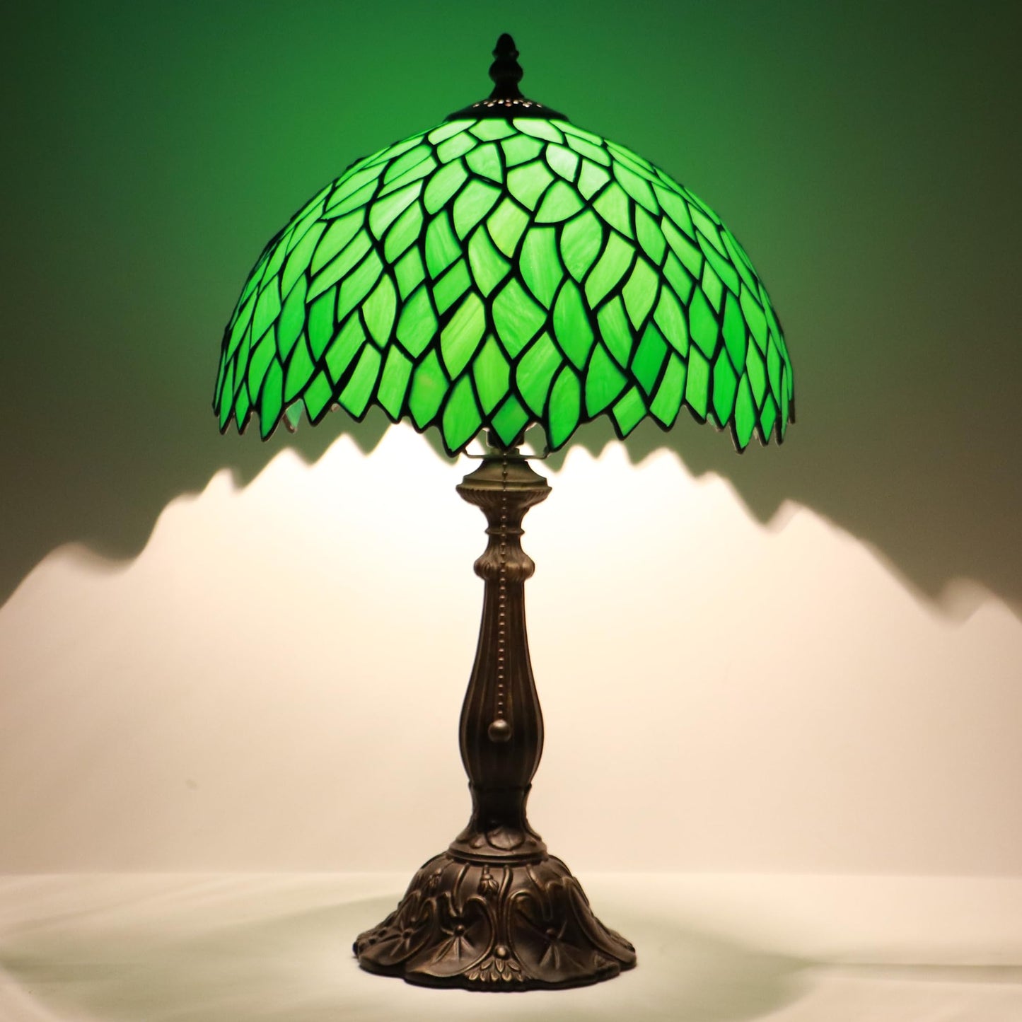 LXHCYOU Tiffany Lamp Stained Glass Table Lamp Bedside Reading Light W12H19 Inches (Green Wisteria)