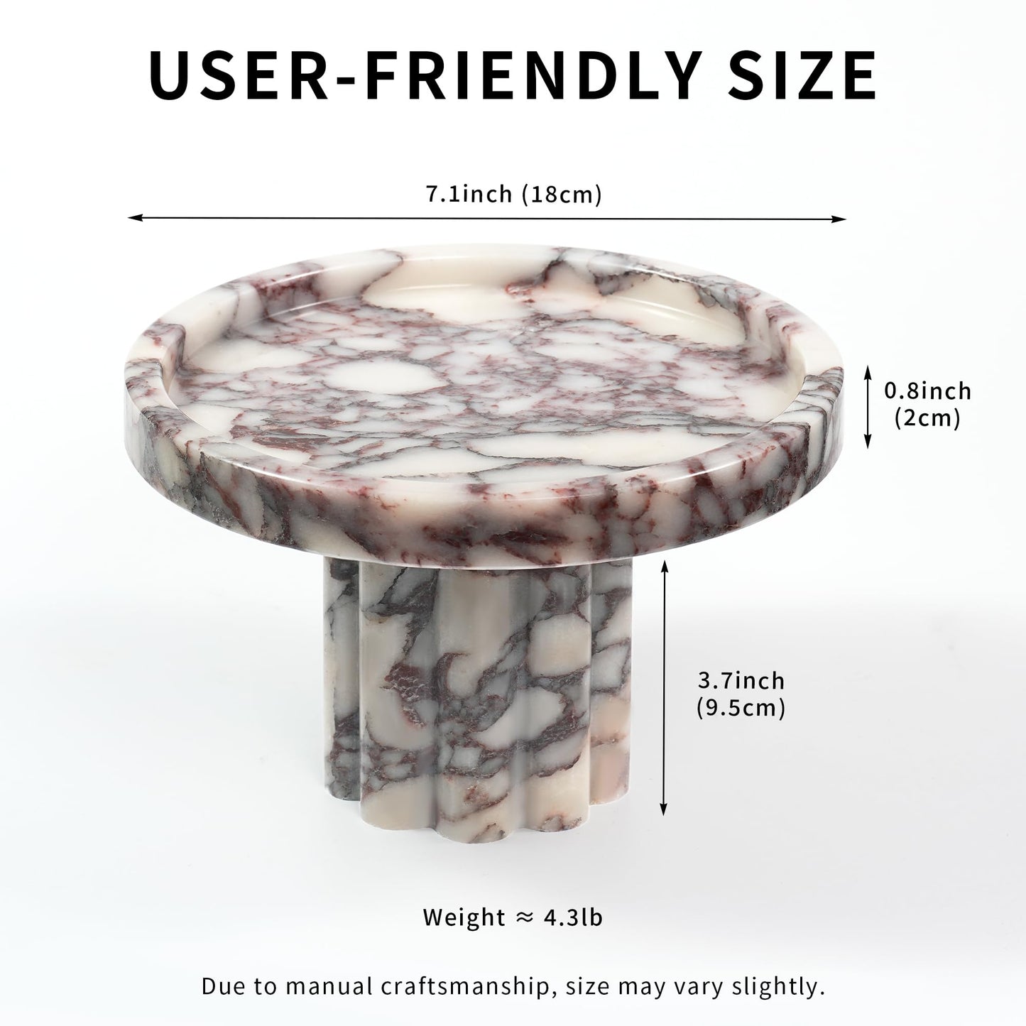 LWALMS Marble Perfume Tray with Legs - Round Decorative Stone Pedestal for Bathroom Vanity Coffee Table Kitchen Countertop, Footed Jewelry Candle Organizers Catchall Plate Riser with A Scalloped Leg