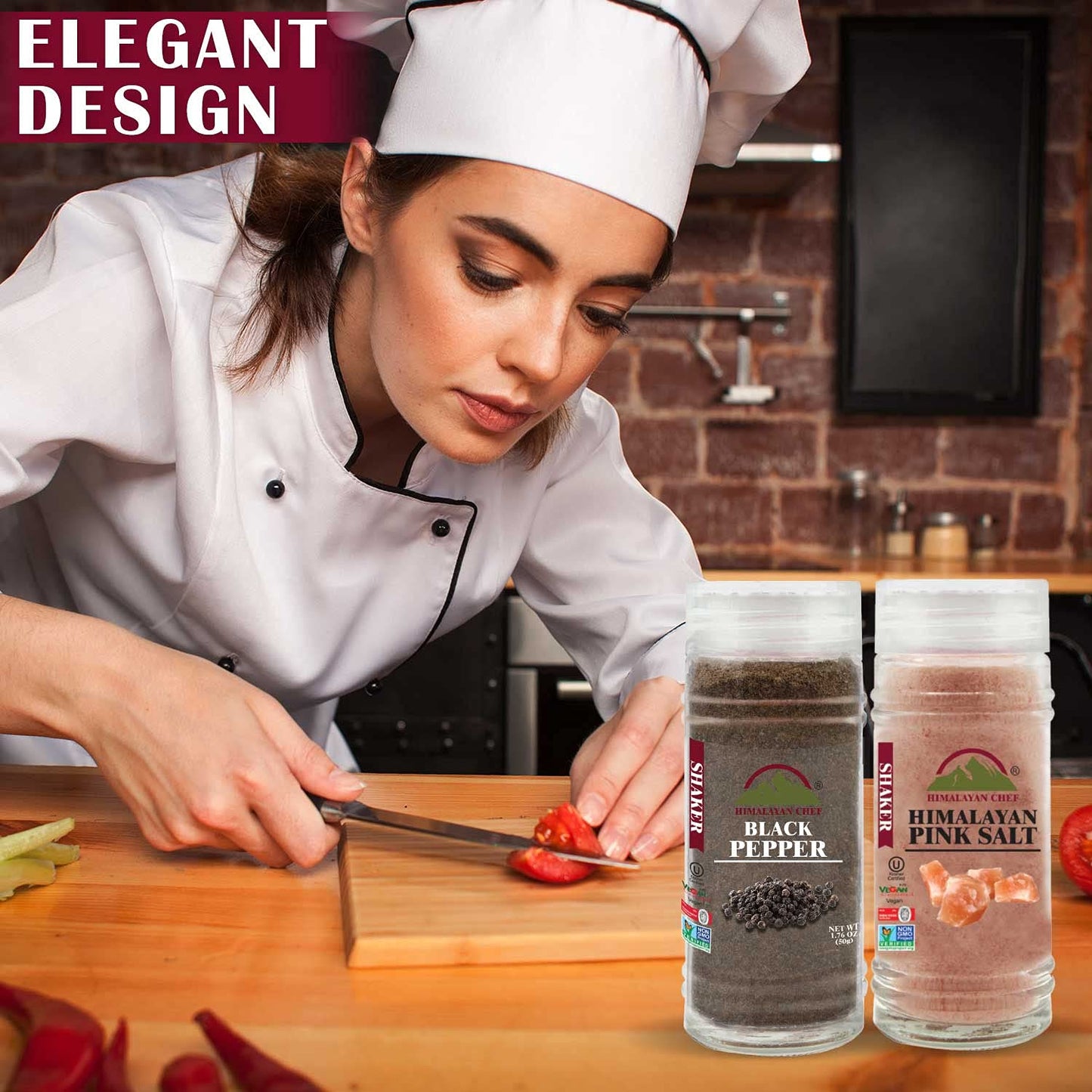 Himalayan Chef Pink Salt and Black Pepper, Glass Grinder set - 5.96 oz - 100% Natural and Organic salt & pepper, Enrich with 84 Minerals | Kosher & Vegan Certified