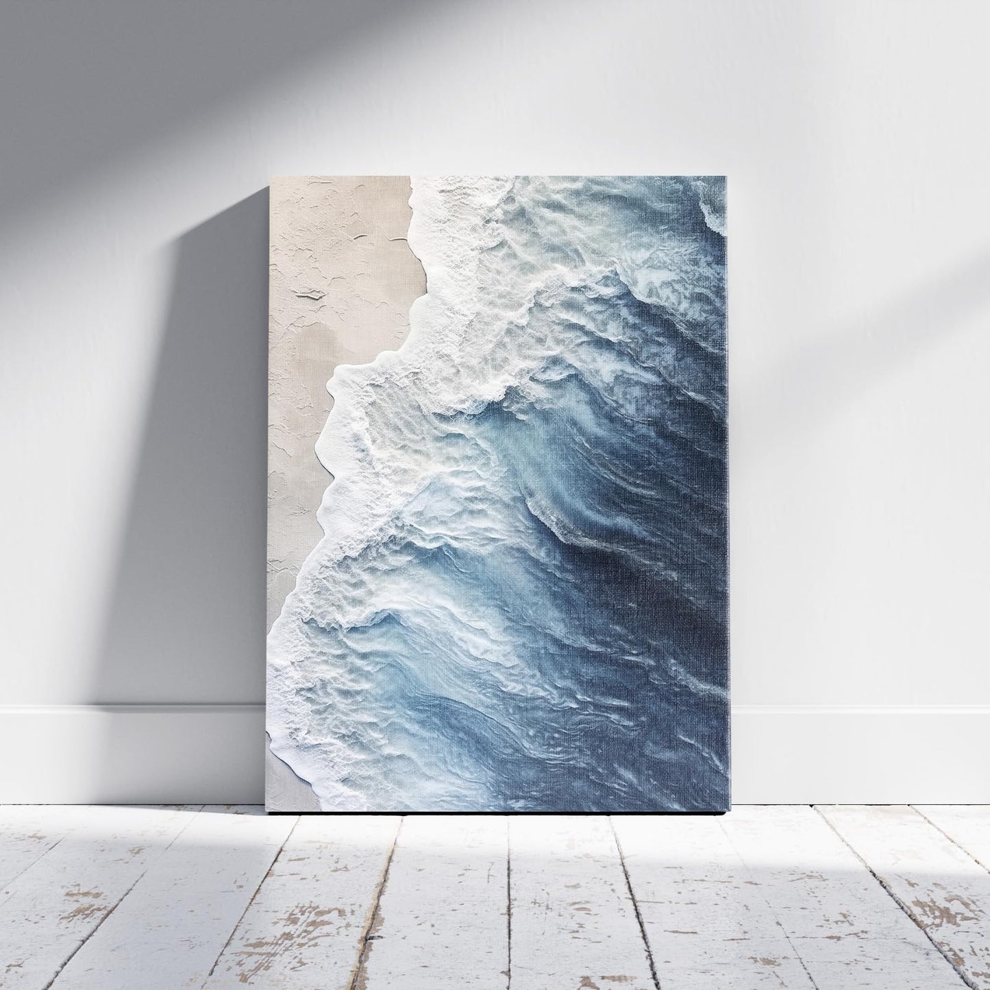 Navy Blue Beach Canvas Wall Art Coastal Abstract Beach Poster Sea Wave Picture Nature Ocean Wall Art Abstract Summer Coastal Posters Blue Landscape Picture Nature Sea Scene Painting (16x24inch Framed)