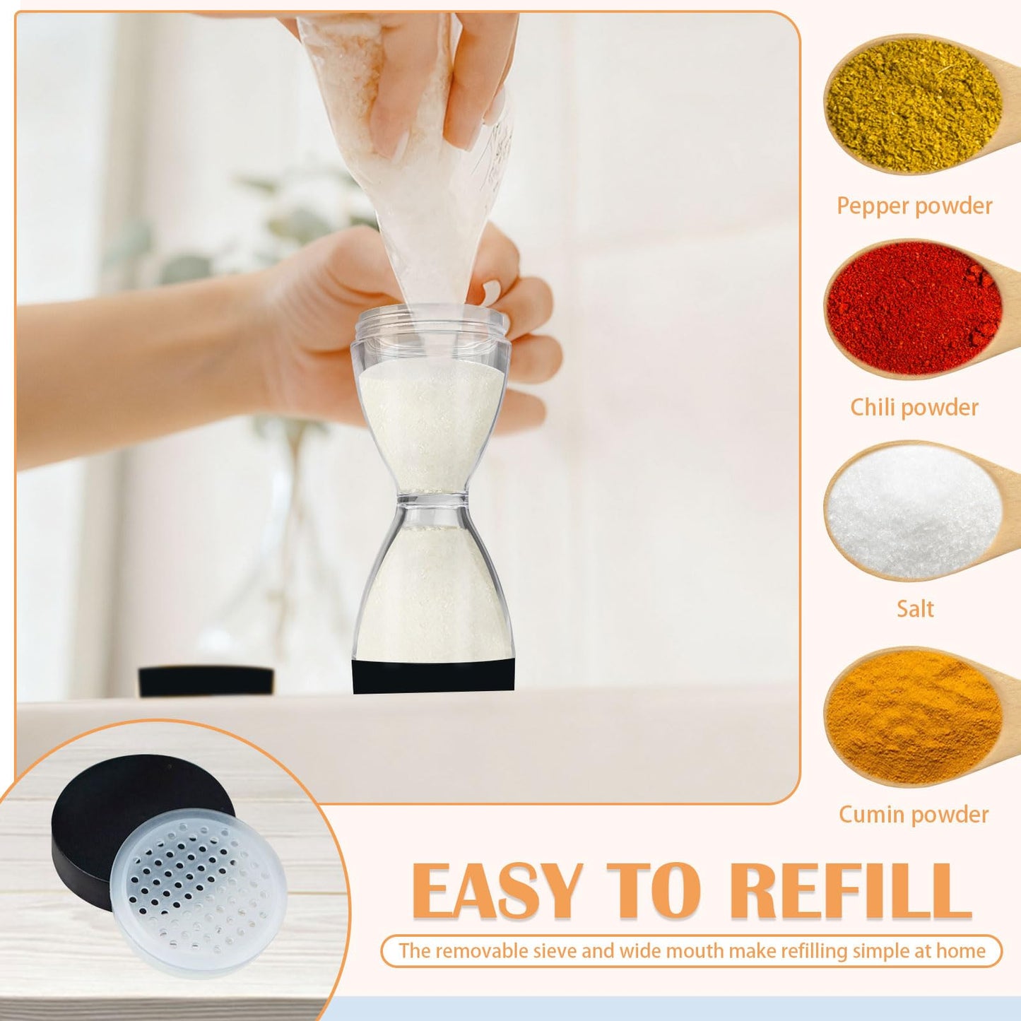 Sekonow 3 Pack Travel Salt and Pepper Shakers, 2 In 1 Portable Small Camp Seasoning Spice Containers with Moisture Proof Lid, for Camping Kitchen, Outdoor, Picnic, BBQ