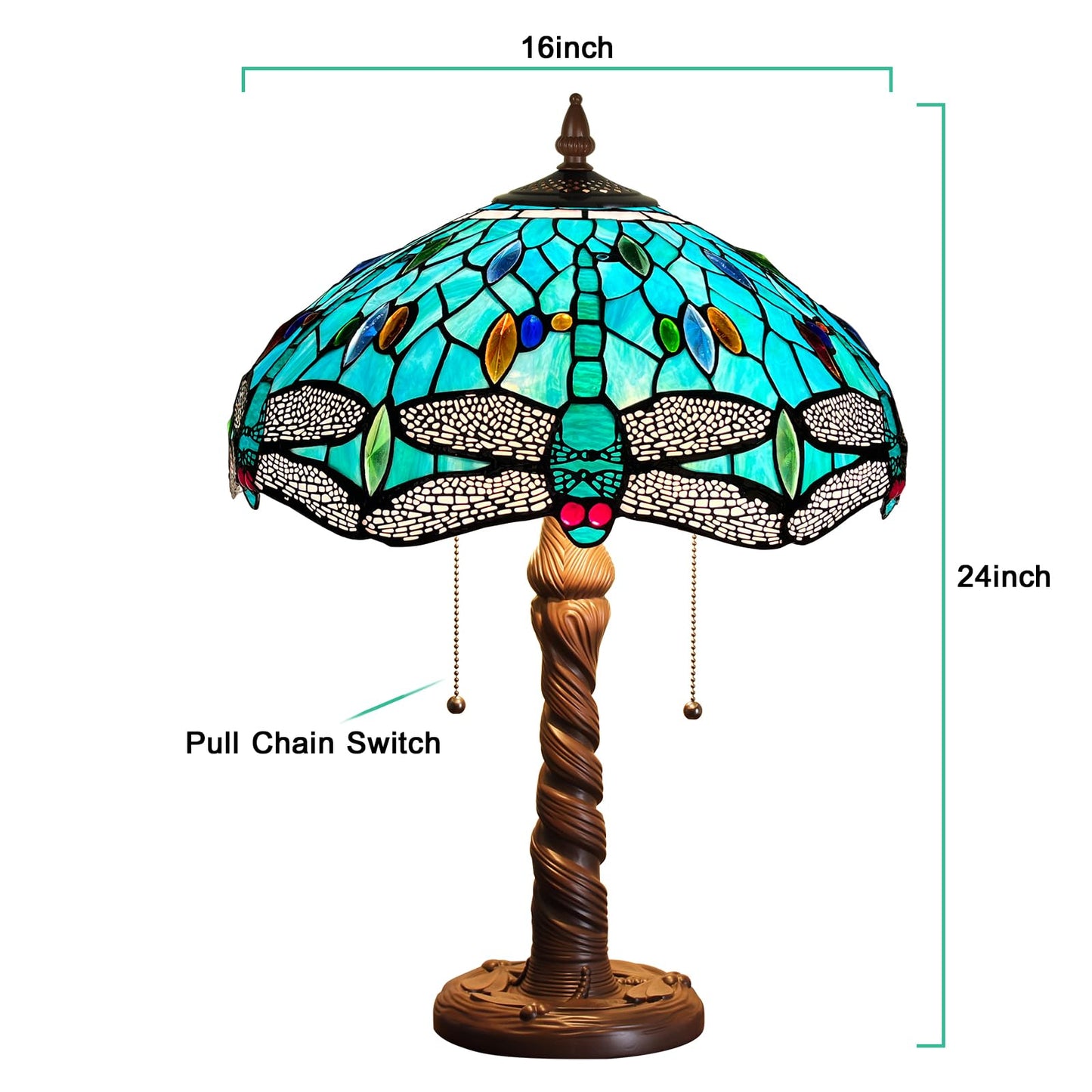 Capulina Tiffany Lamp Seagrass Dragonfly Stained Glass Table Lamp 2-Light
