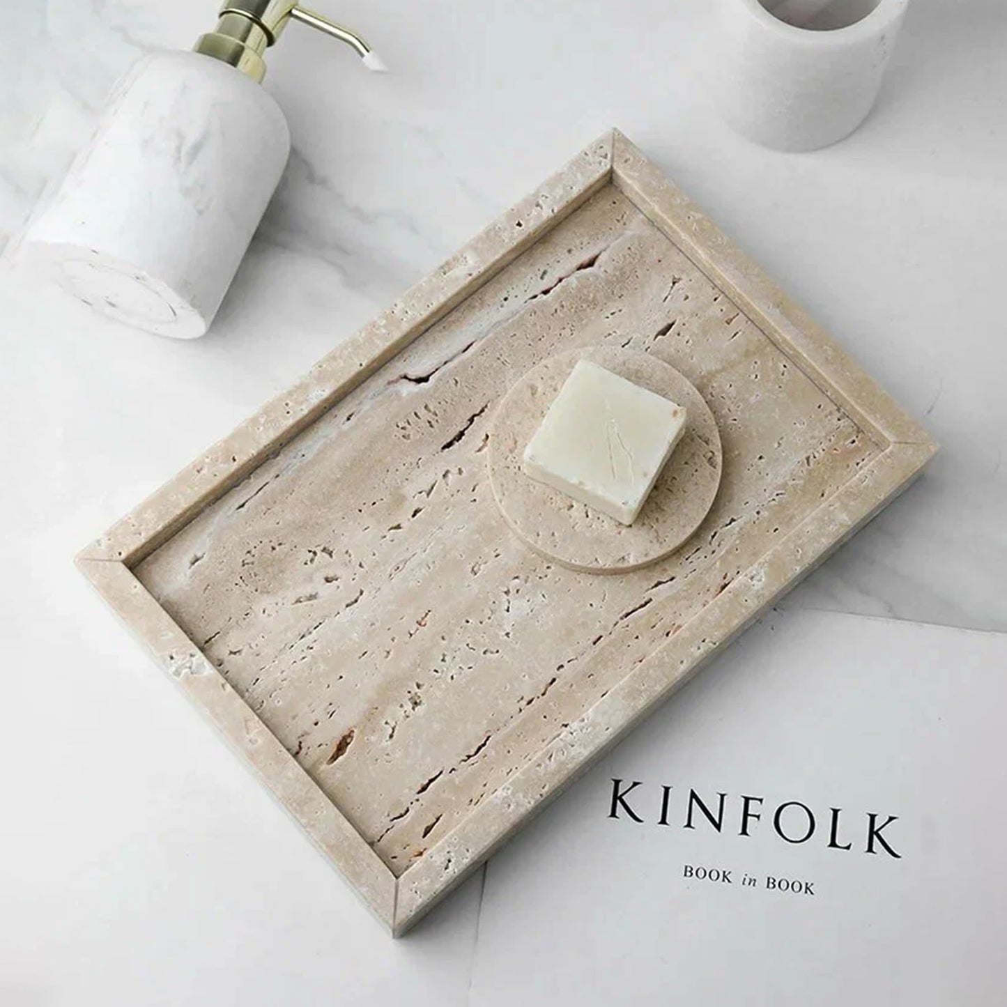 Natural Marble Tray, Stone Tray for Bedroom/Bathroom/Kitchen/Vanity Countertop, Jewelry Tray for Rings Earrings Necklace Bracelet Watch, Room Decor Aesthetic
