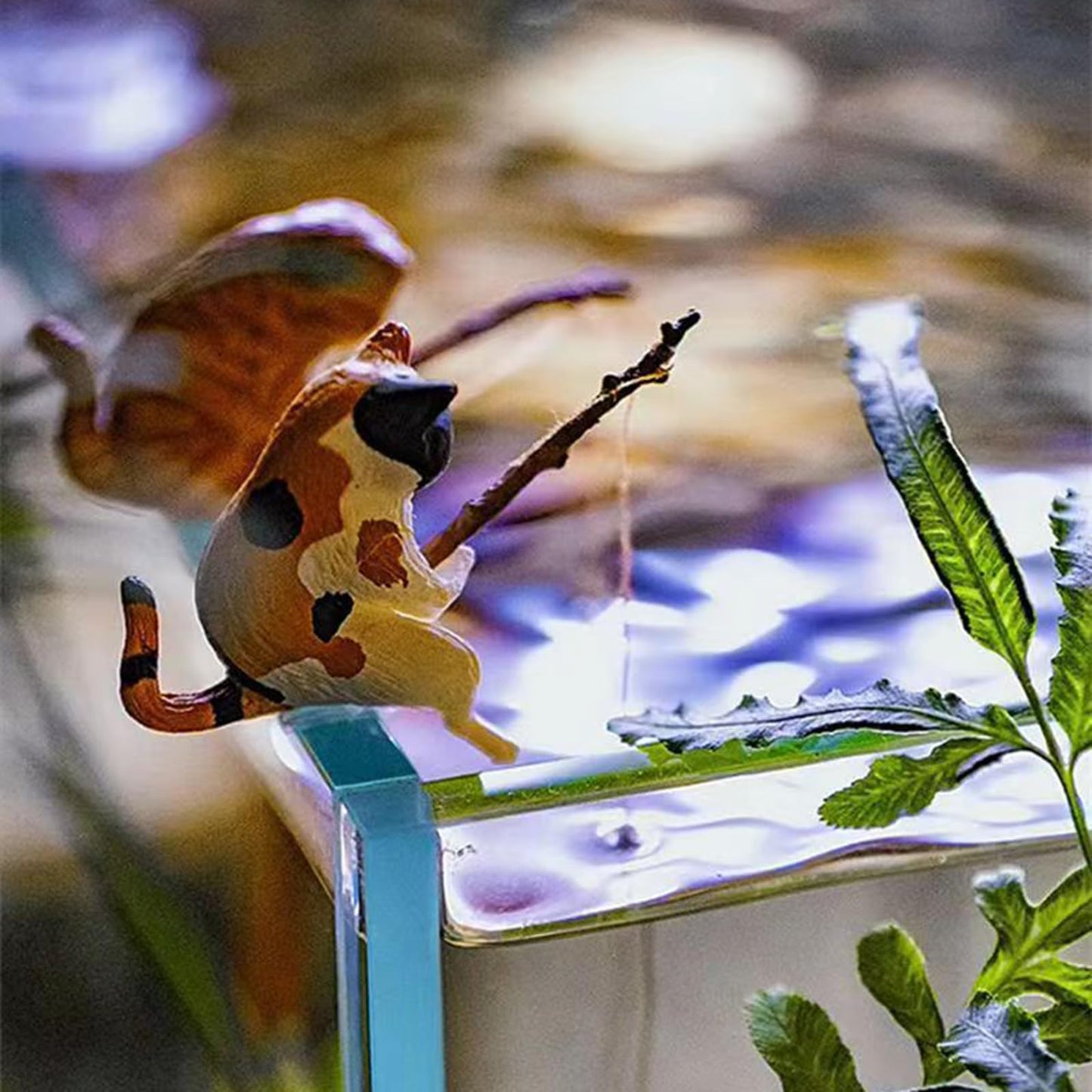 Asukohu Miniature Fishing Cat Aquarium Decor Mini Animal Figurine Statue Aquarium Animal Decorations Small Fishing Cat Miniature Figurines Set for Freshwater Saltwater Fish Tanks Decor