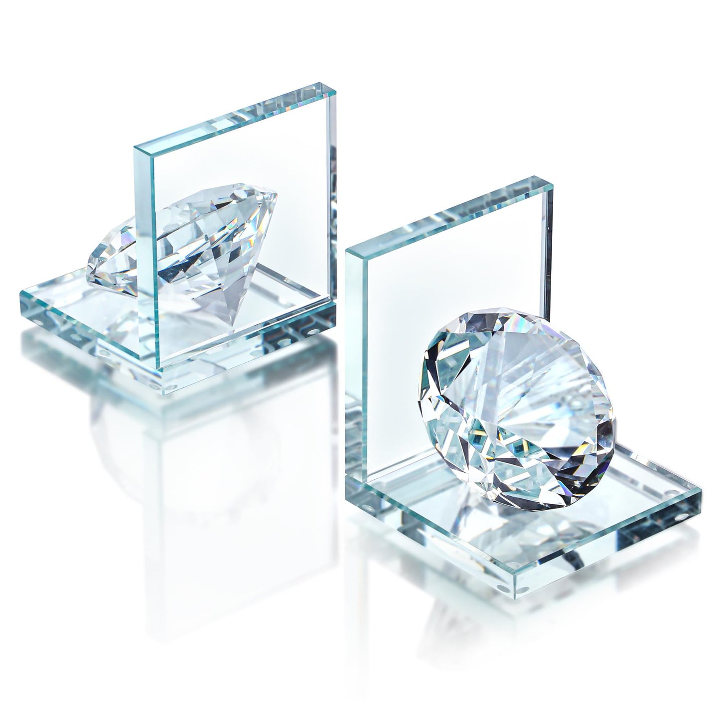 1 Pair Crystal Bookends with 80mm Clear Diamond, L Shaped Heavy Duty Book End for Shelves Non Skid Bookends Book Stopper, 4inch