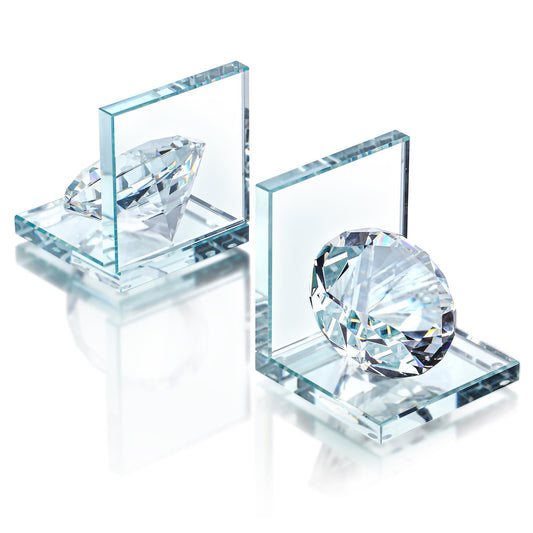1 Pair Crystal Bookends with 80mm Clear Diamond, L Shaped Heavy Duty Book End for Shelves Non Skid Bookends Book Stopper, 4inch