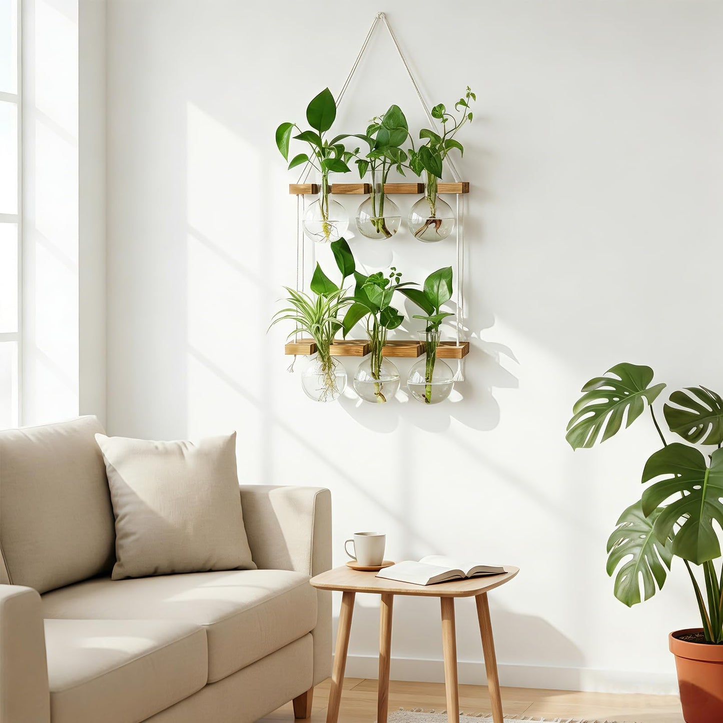 Renmxj Plant Propagation Station Wall Hanging with 2 Tiered Wooden Stand