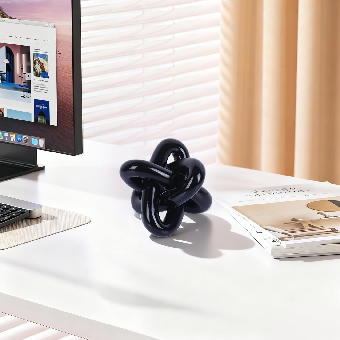 DOVDOV Black Knot Sculpture, Triple Knot Statue, Black Home Decor, Perfect for accenting Rustic-Style Coffee Tables, Living Room TV Stands, Dining Tables, and entryway Shelves.