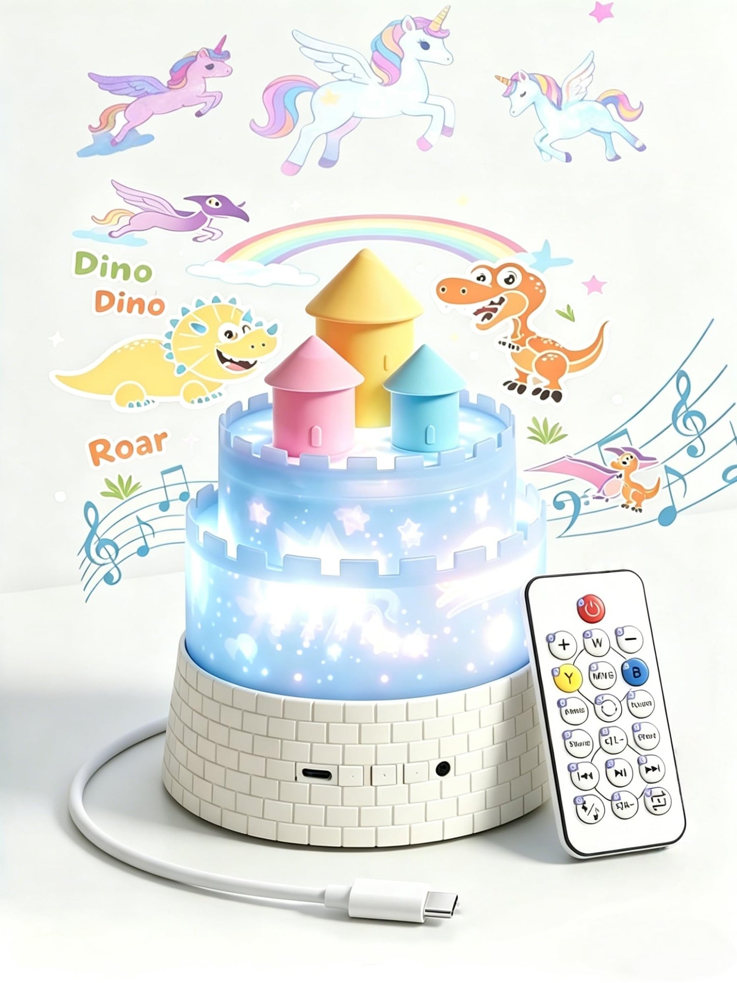 Projection Night Lights for Kids, 3-in-1 Carousel Star Nightlight for Bedroom, 23 Soothing Films with 12 Lullabies, Portable Rechargeable 1800mAh Rotating Night Light with Remote, Auto-Off Timer