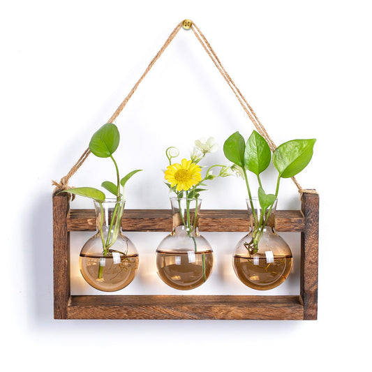 Walasis Plant Propagation Station with Wood Stand - Farmhouse Wood Wall Decor - Gift for Women Plant Lovers (Gradient Brown)