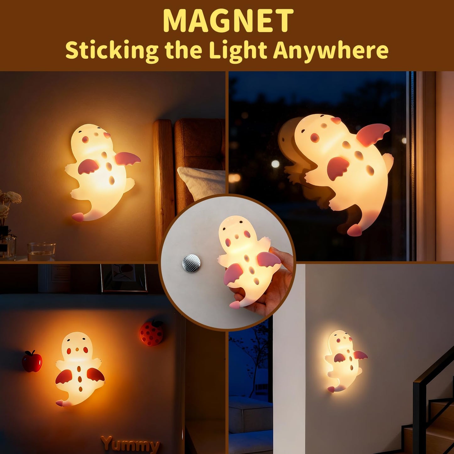 Myzztek Dinosaur Lamp Pink for Kids Room, Pat Control Dragon Light for Breastfeeding, Silicone Night Light Nursery Bedside Lamp, Rechargeable Pat Light w/RGB Mode for Bedrooms/Living Room/Decor/Gift