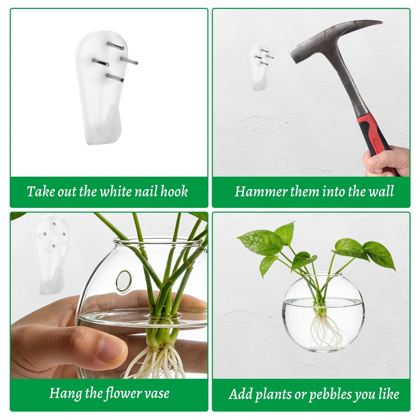 LOLYSIC 8PCS Wall Mounted Vase, Glass Wall Vase Propagation Wallmount Hanging Planters for Hydroponics with Traceless Nails for Home Office Living Room