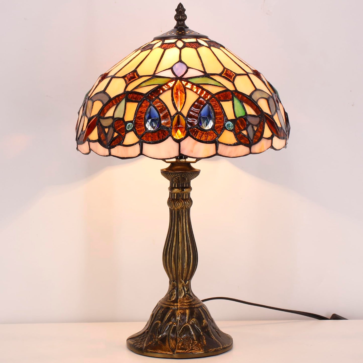 WERFACTORY Tiffany Style Table Lamp Stained Glass Serenity Victorian Lamp