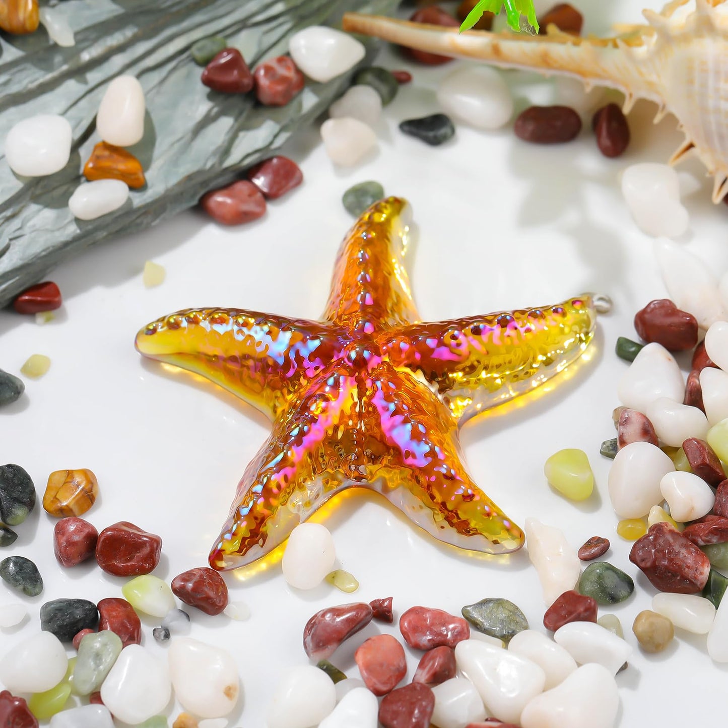 Arikyrist 2.75in. Hand Blown Glass Orange Starfish Birthday Christmas for Women Girlfriend, Handmade Cute Star Fish Figurine for Home Office Decoration