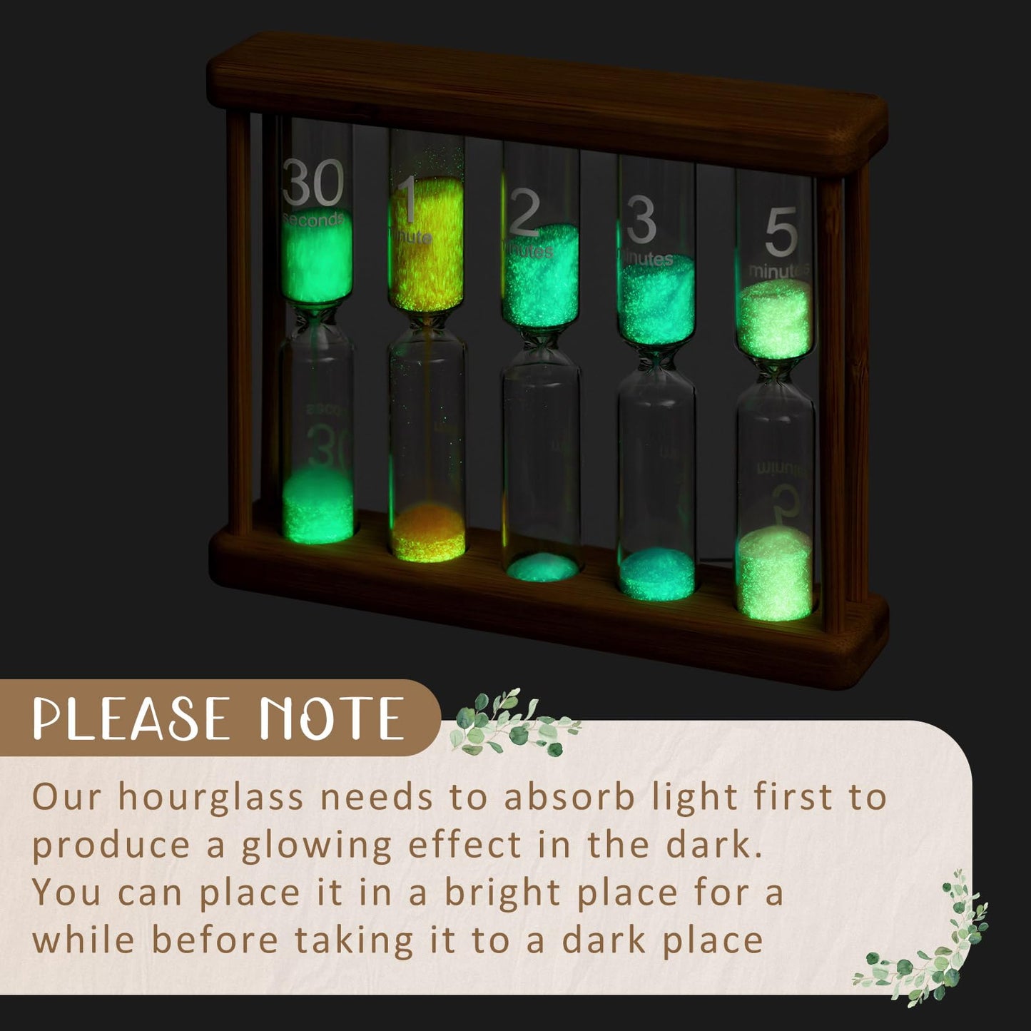 Halloscume Glow in The Dark Sand Timer 0.5/1/2/3/5 Wooden Sand Glass Luminous Hourglass Creative Timing Tools for Decorations Brush Teeth Home Office Cooking Classroom
